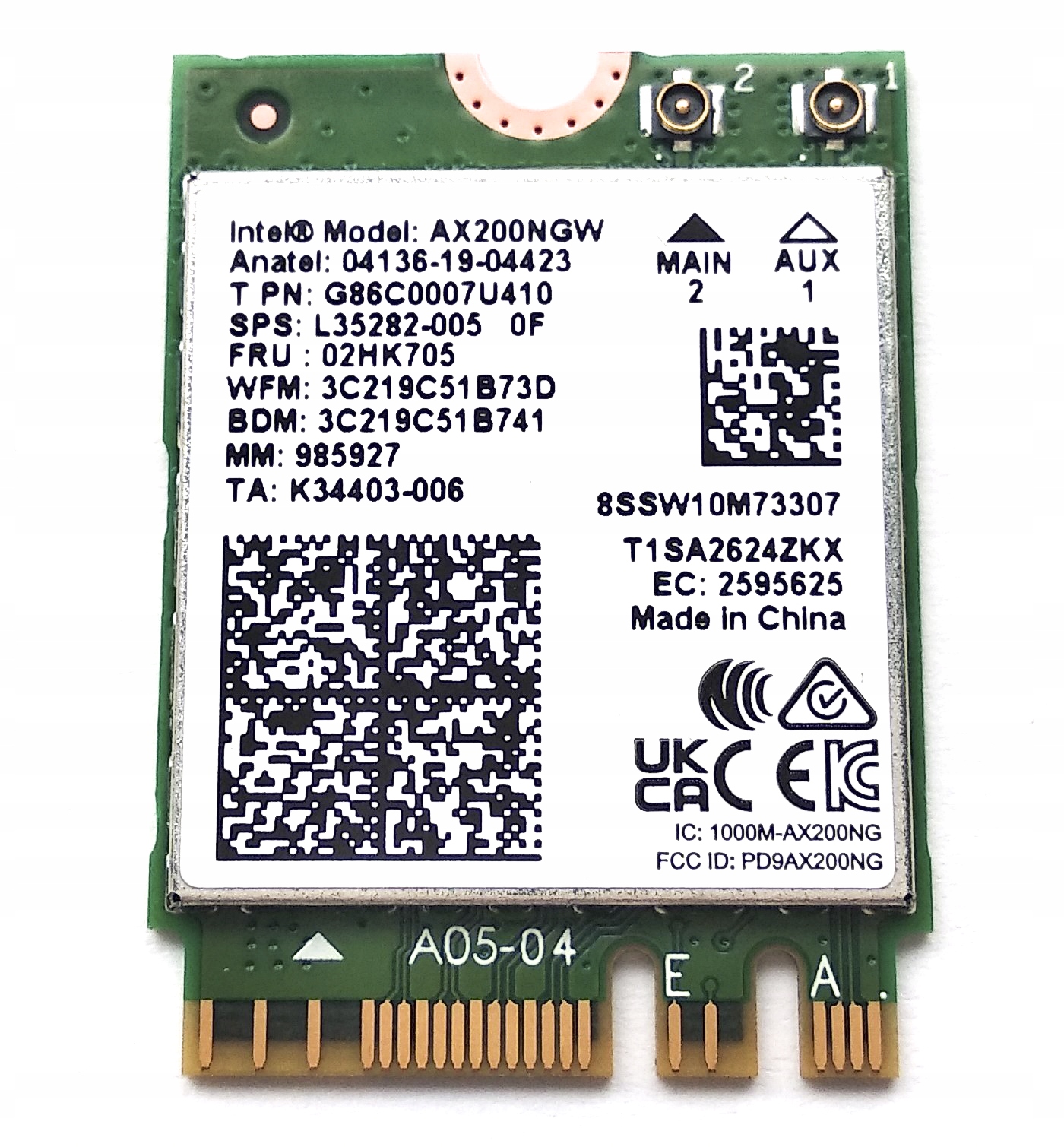 

Intel WiFi 6 AX200 AX200.NGWG.NV PCIe M.2
