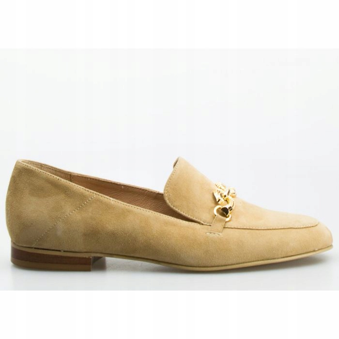 Béžové Mokasíny Kožené Polobotky Zlaté Ozdoby 37