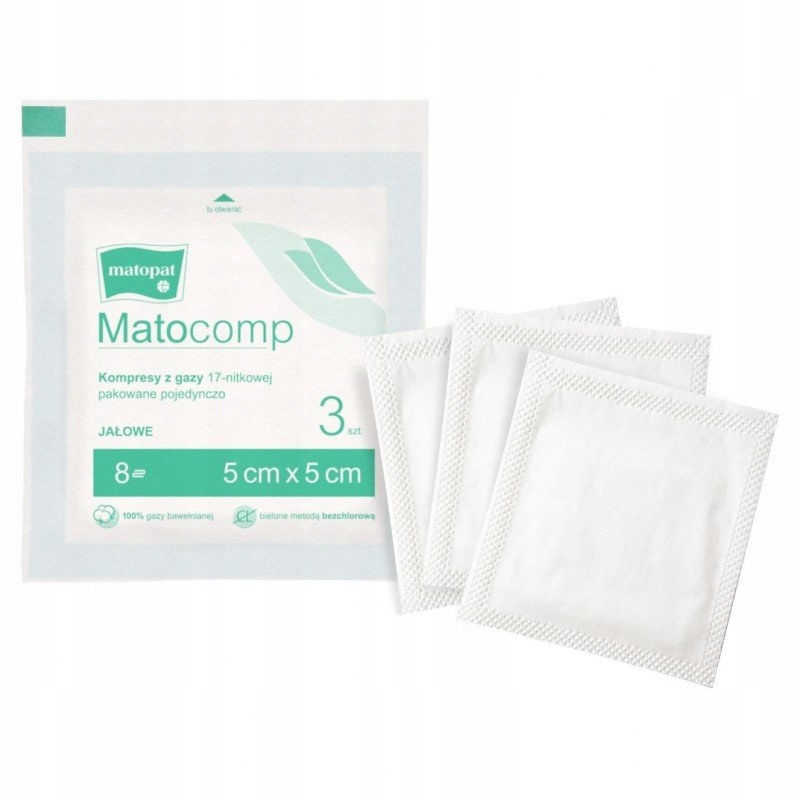 

Kompresy z gazy jałowe Matocomp 5cmx5cm 3 szt. 8w
