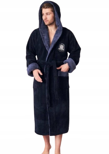 Velký Silný Tmavě Modrý Pánský Župan Kapuce M