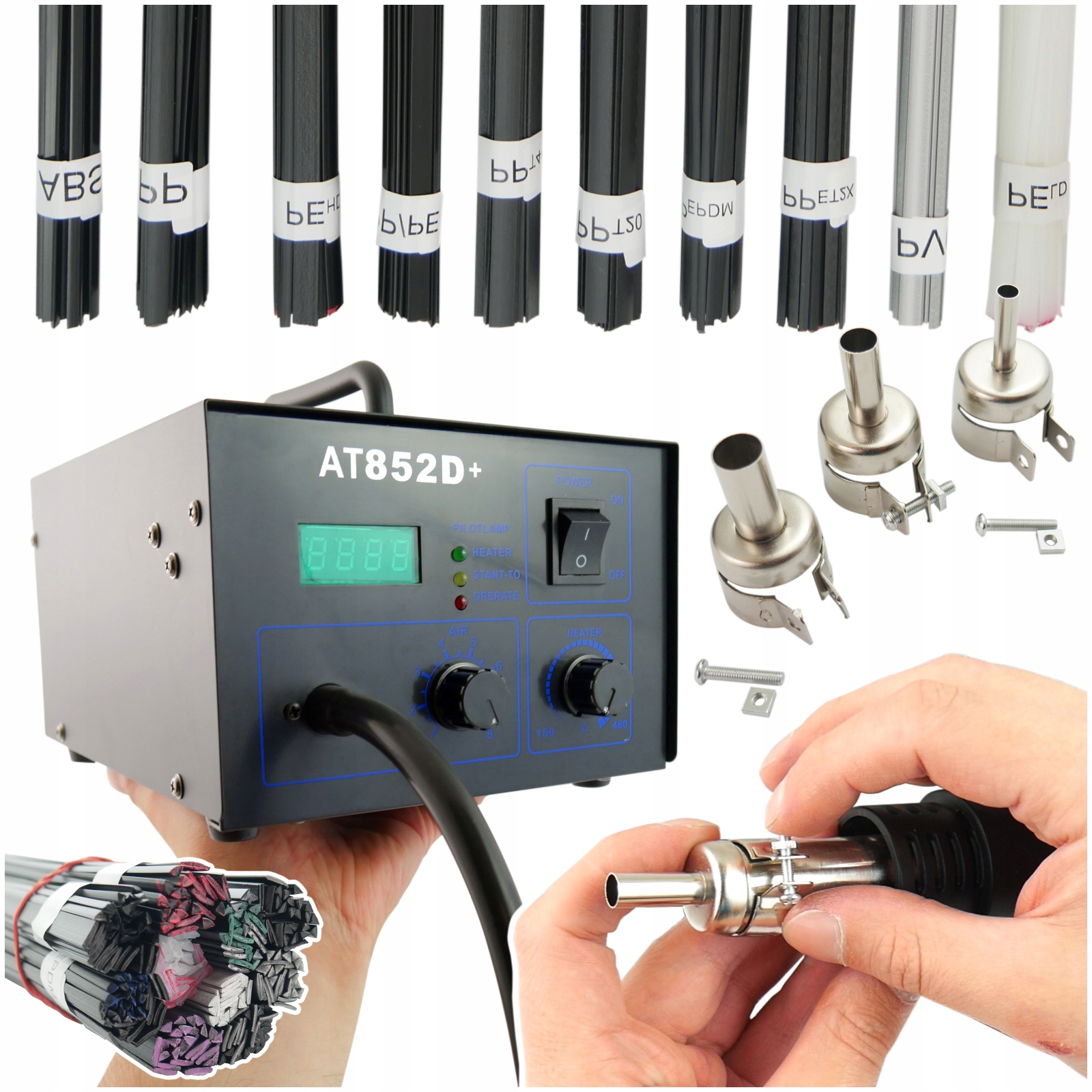 

Zgrzewarka do plastiku Zestaw do spawania AT-852D+