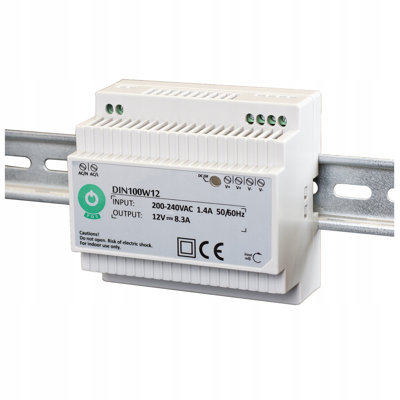 Zasilacz 12V 100W 8A Din Regulowany Do Rozdzielni Zbiorczy Stałonapięciowy