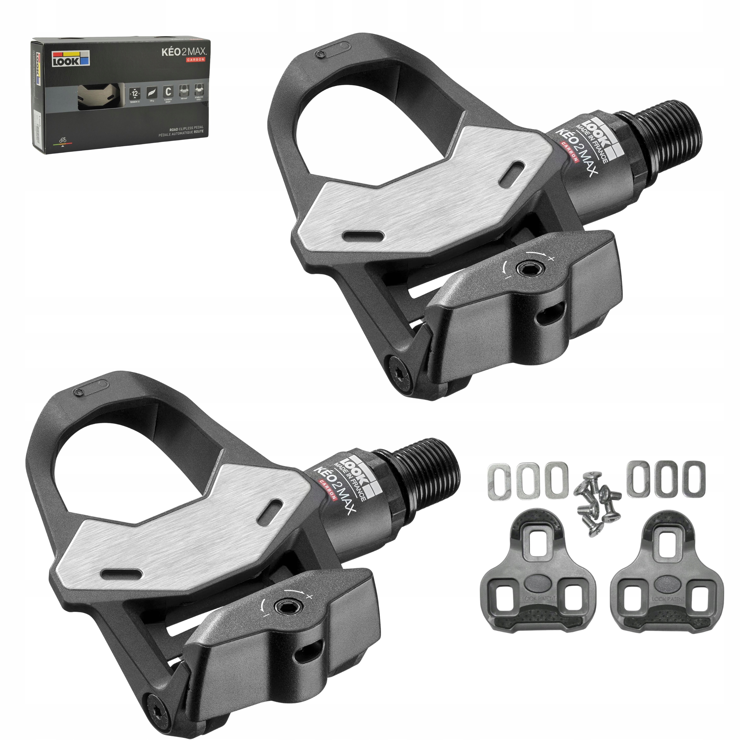 Karbonowe Pedały Rowerowe Look Keo 2 Max Carbon Czarne bloki Box