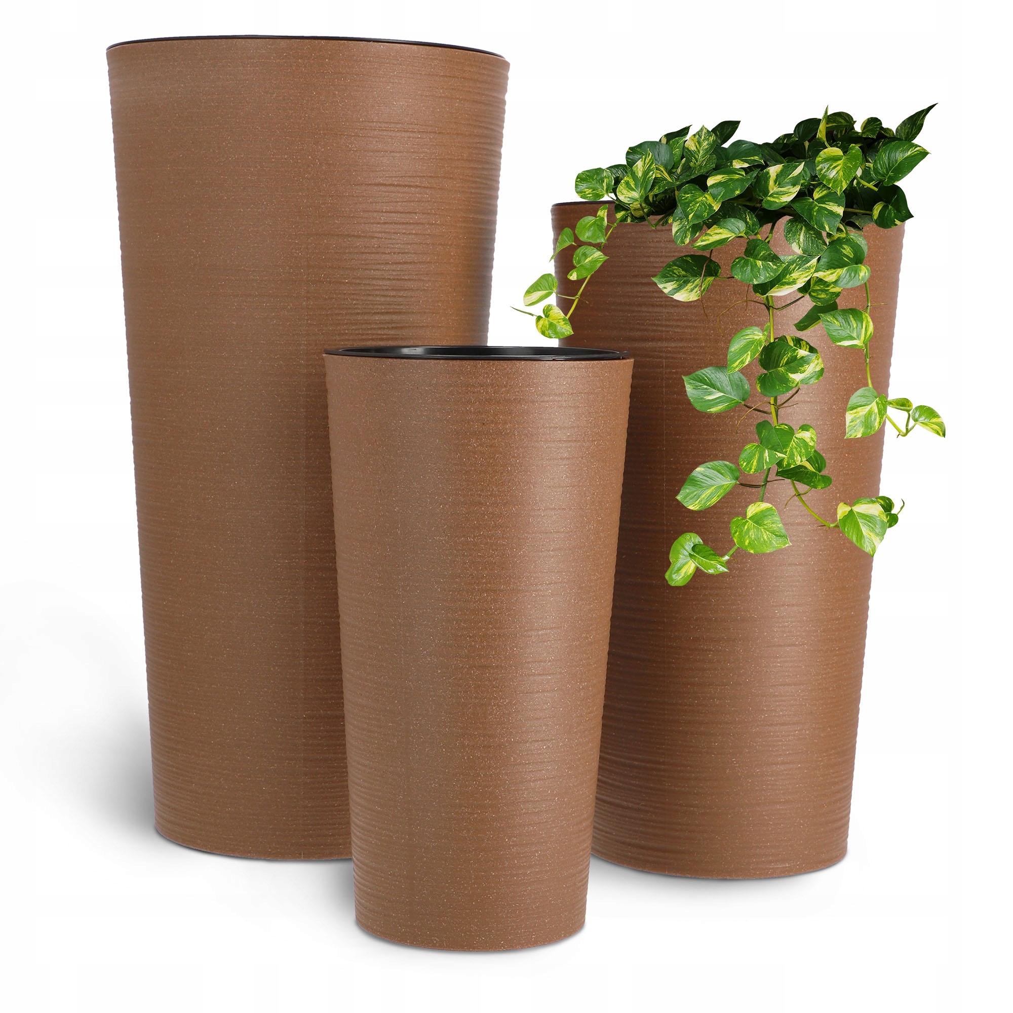 Zestaw 3szt Doniczka Donica Ogrodowa Wkład Wysoka Duża Brązowa 37+47+57cm