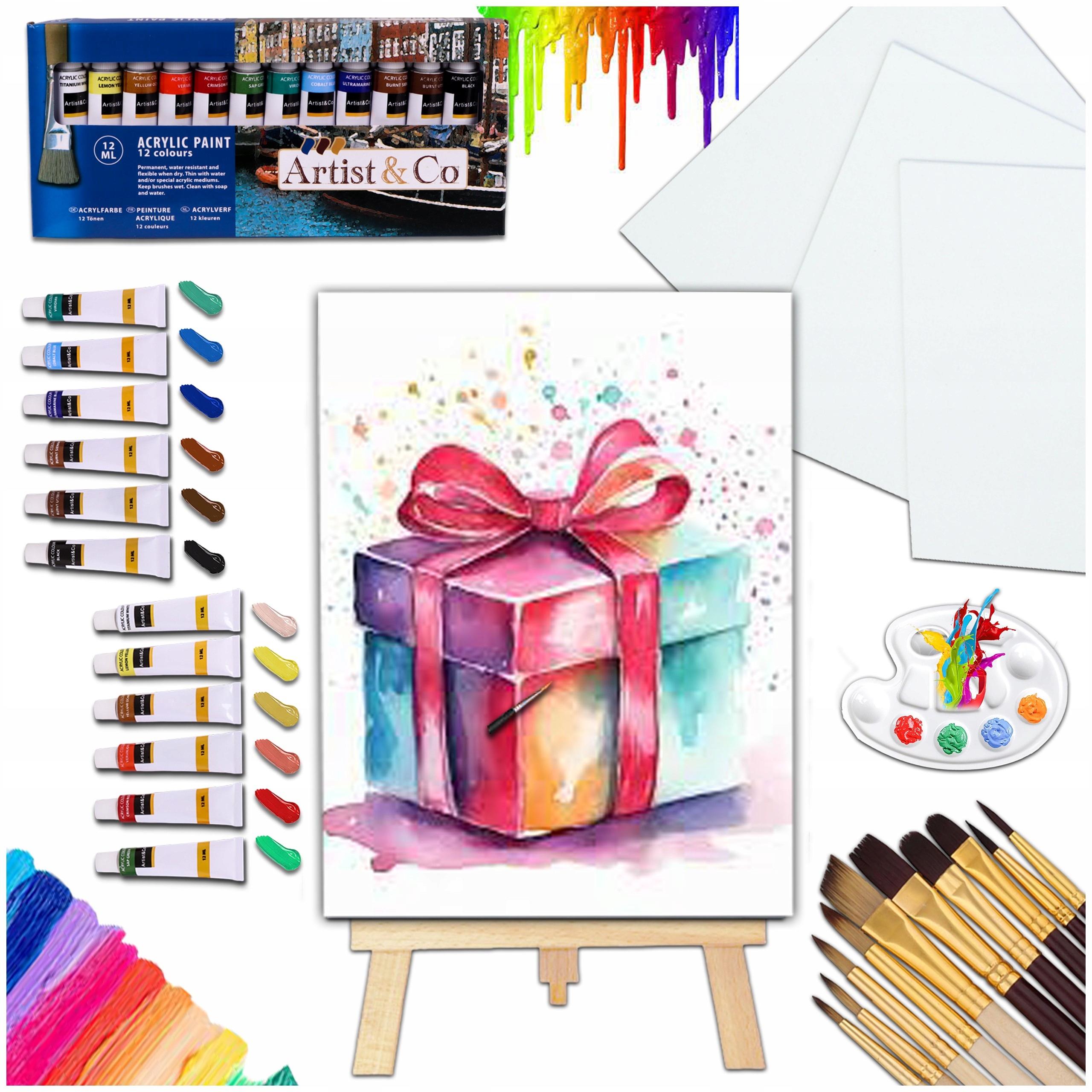 ZESTAW MALARSKI DLA DZIECI SZTALUGA FARBY PĘDZLE