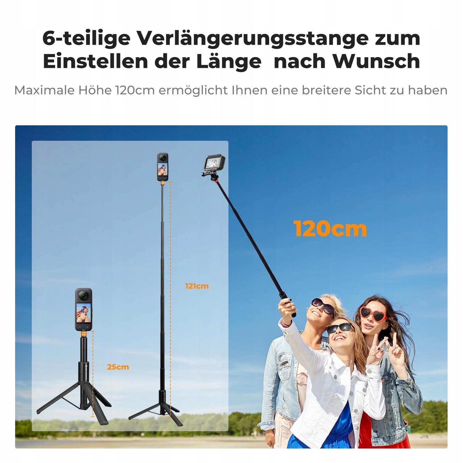 K&F CONCEPT MS21 Selfie Stick Niewidzialny Do Insta360 DJI AKASO — miniatura 5