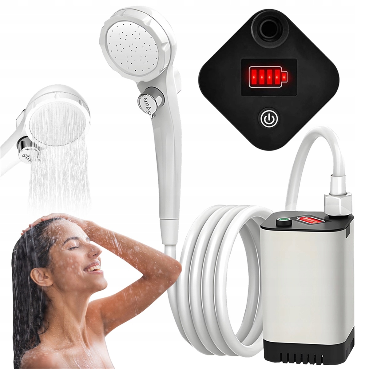 5200mAh biały przenośny prysznic z pompką i 1.8m węża regulacja przepływu