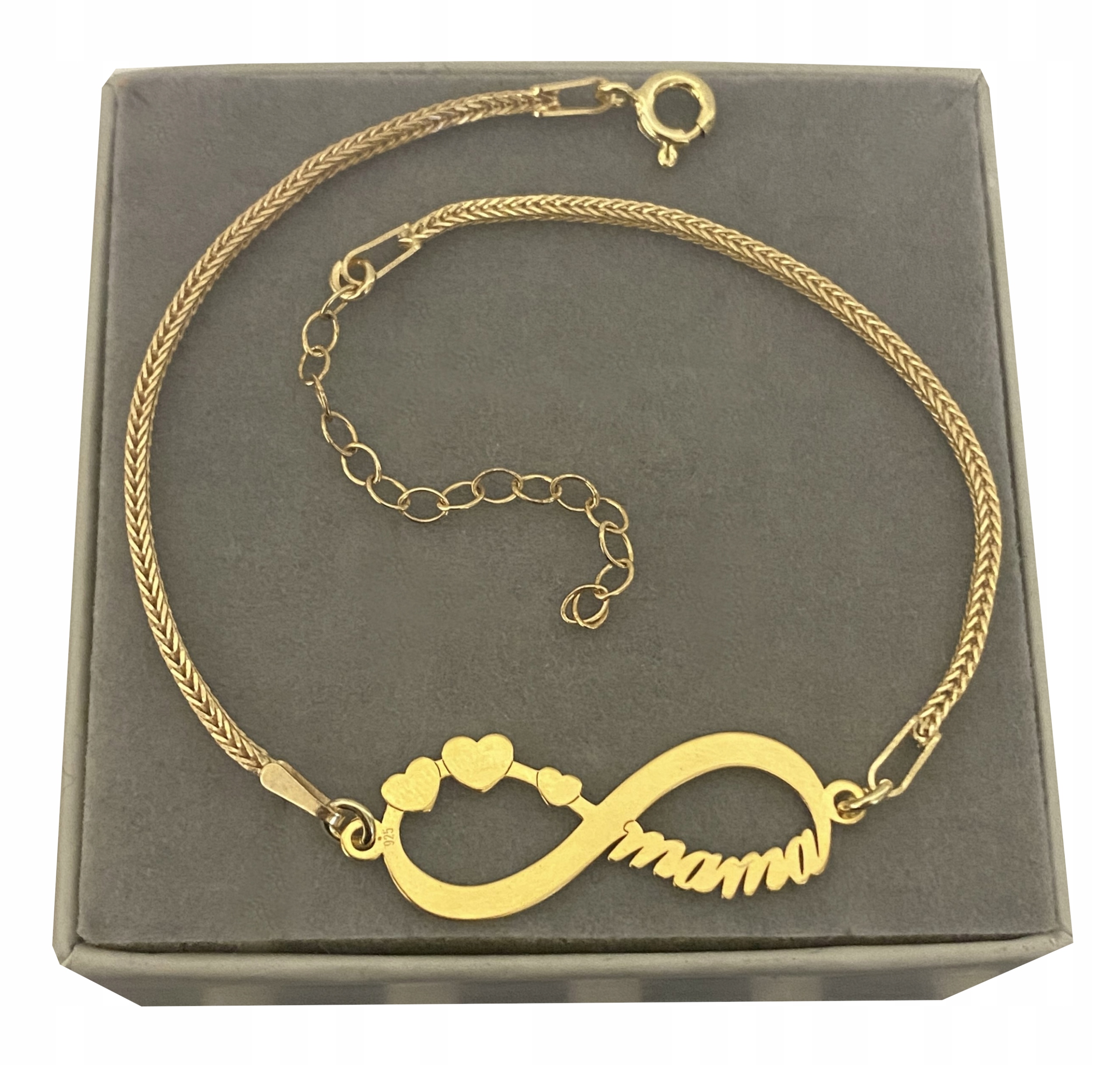 

Złota bransoletka infinity Mama dla mamy srebro925