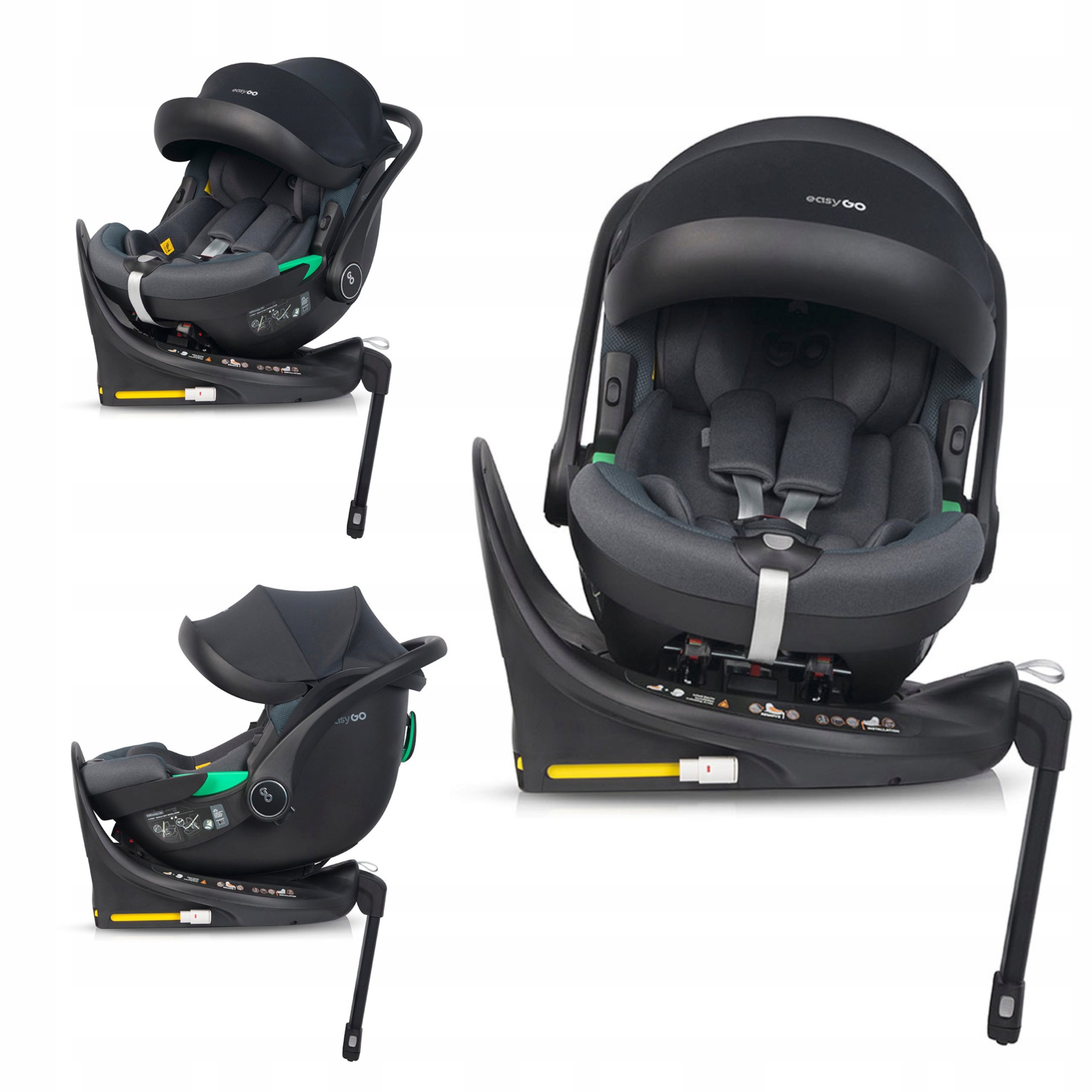 Fotelik Samochodowy EasyGo Buz Pro Granito 40-87 cm Obrotowa Baza Isofix