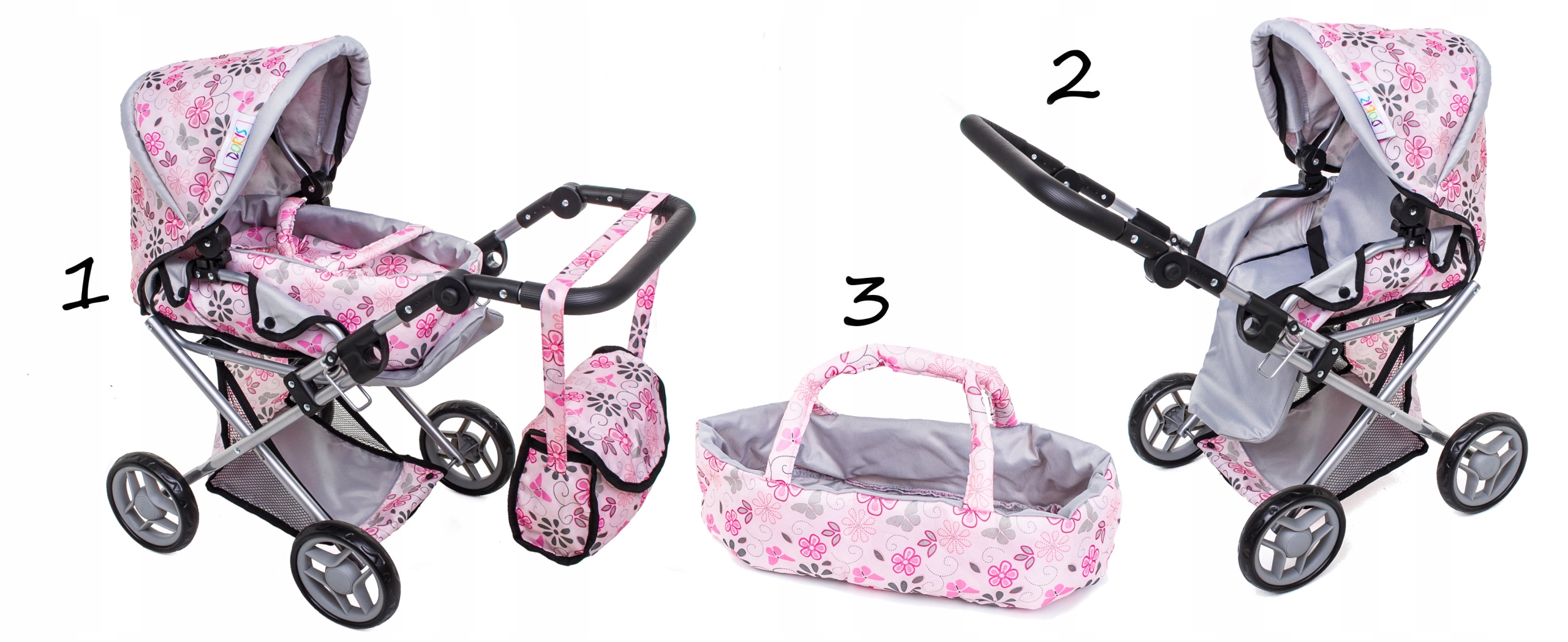 DORIS WÓZEK DLA LALEK 3w1 SPACERÓWKA GONDOLA Wysokość produktu 70 cm