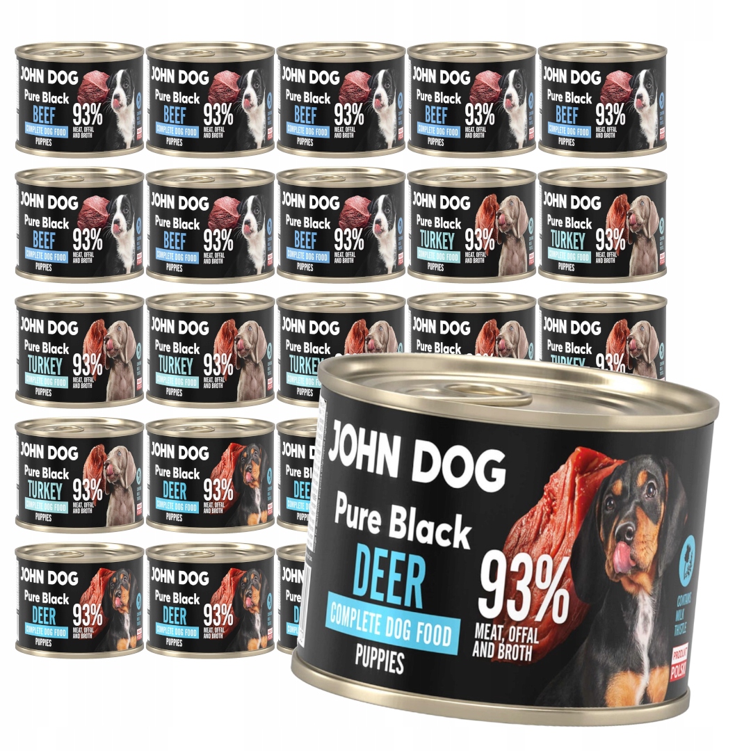Levně John Dog Pure Black Puppies 24x200g Vlhké Krmivo pro štěňata Mix 3 příchutí