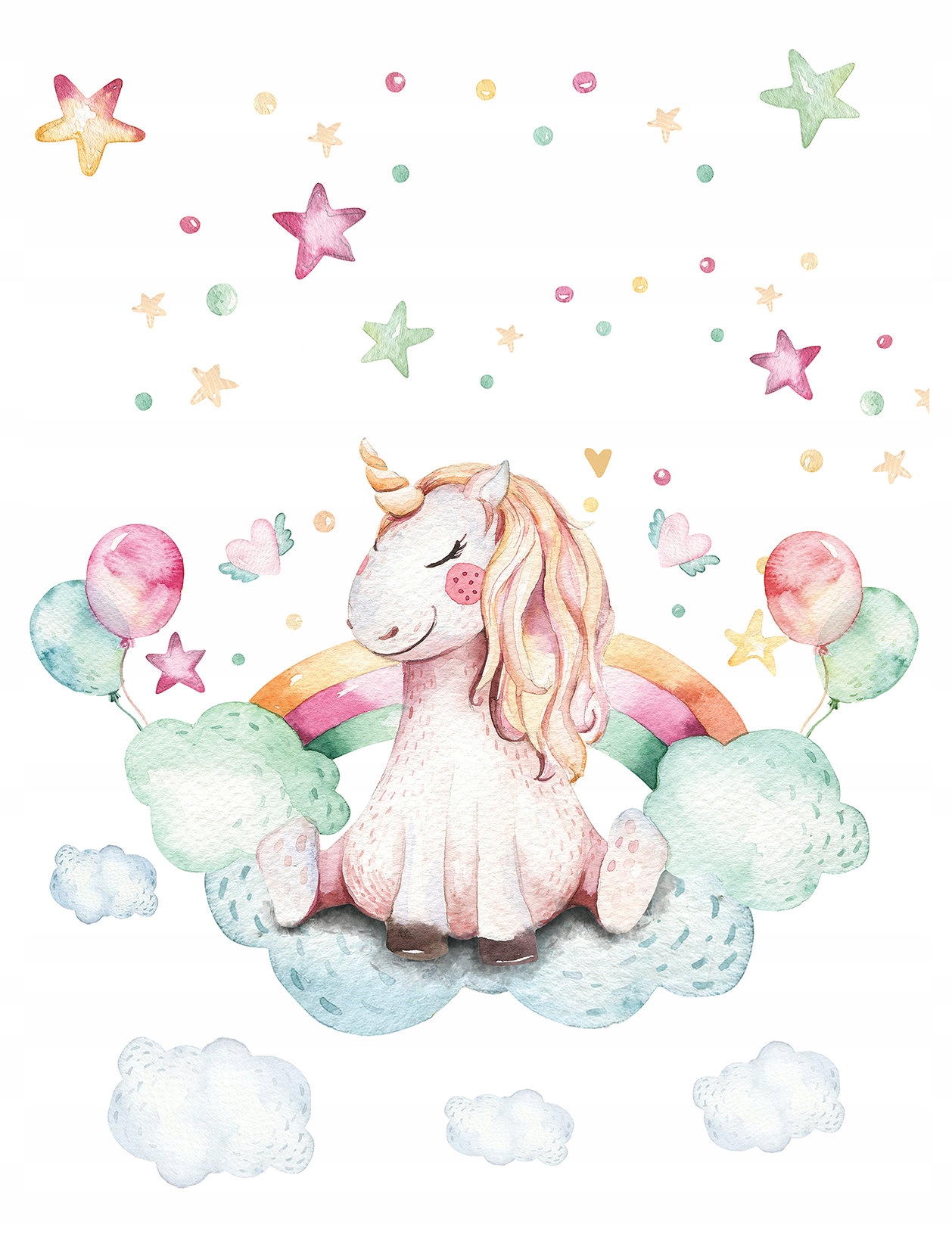 Fototapeta Jednorožec v oblacích duha a pastelové hvězdy 206x275 lepidlo