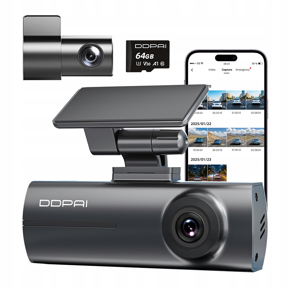 Automobilová Kamera Ddpai N1 Dual Videorekordér 1296P Wifi Zadní 64GB