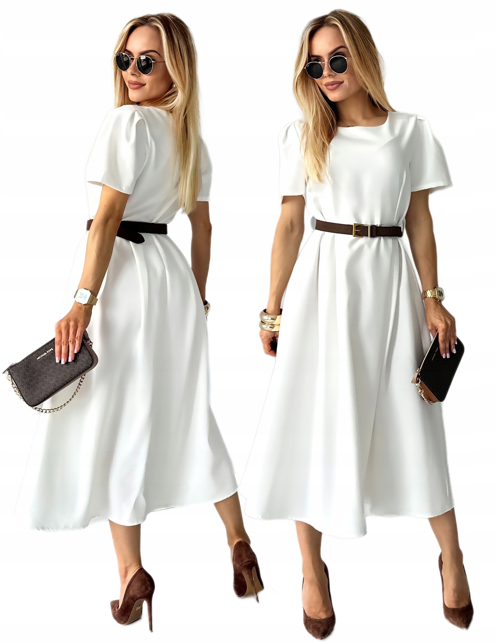 rozkloszowana Sukienka Damska pasek wesele premium Emanuela