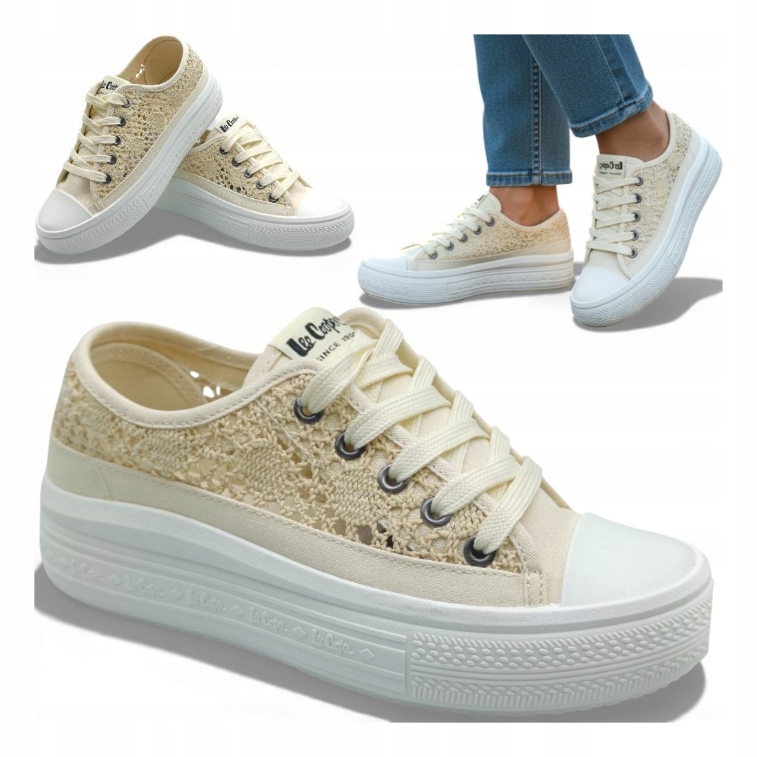 Dámské tenisky na platformě Lee Cooper Ažurové béžové tenisky 36