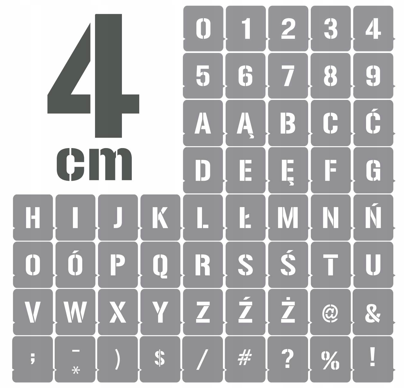 

Szablony zestaw Litery i Cyfry 4cm /malarskie/