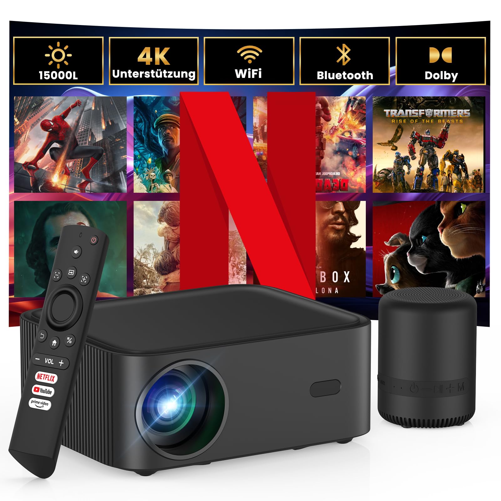 HOPVISION Projektor 4K Full HD 1080P WiFi6 Bluetooth Netflix YouTube PS5