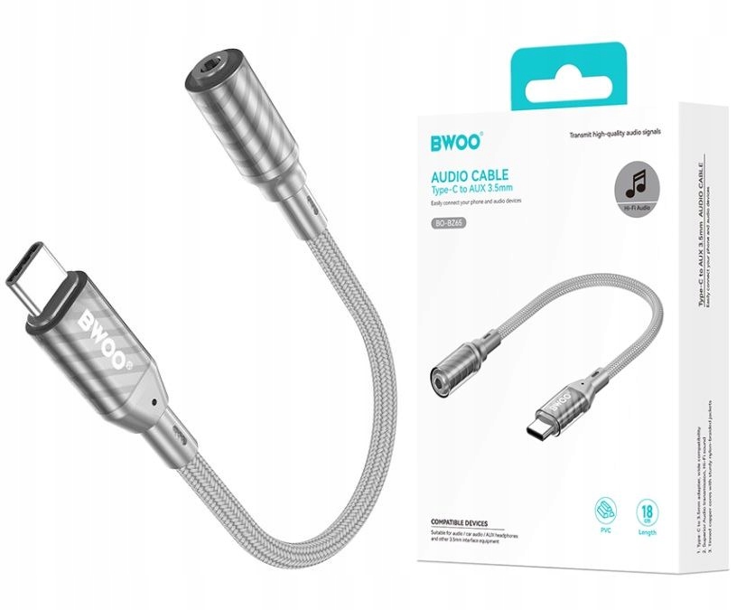 Bwoo BZ65 adapter Usb- C jack 3. 5mm szary Bwoo