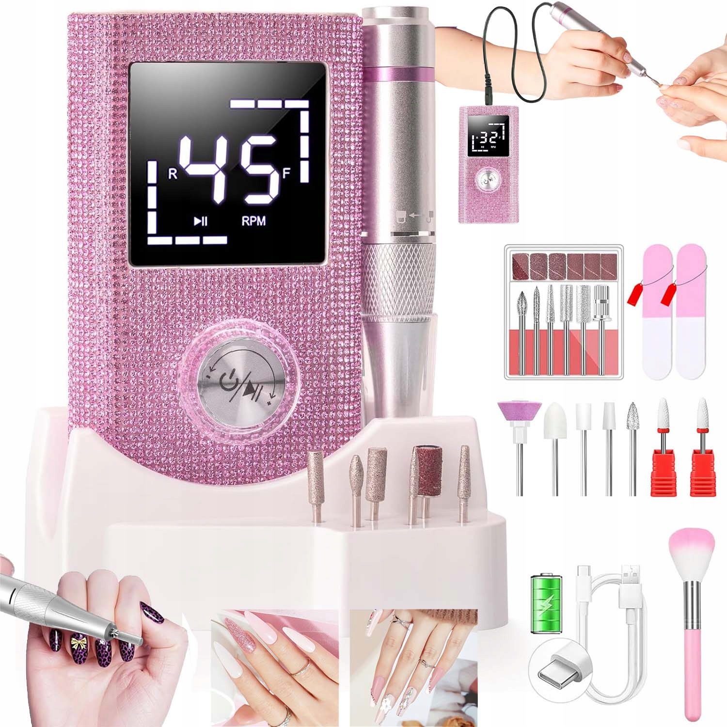 Elektrická Bruska Na Nehty Usb 45000 U/min Manikúra Pedikúra Sada