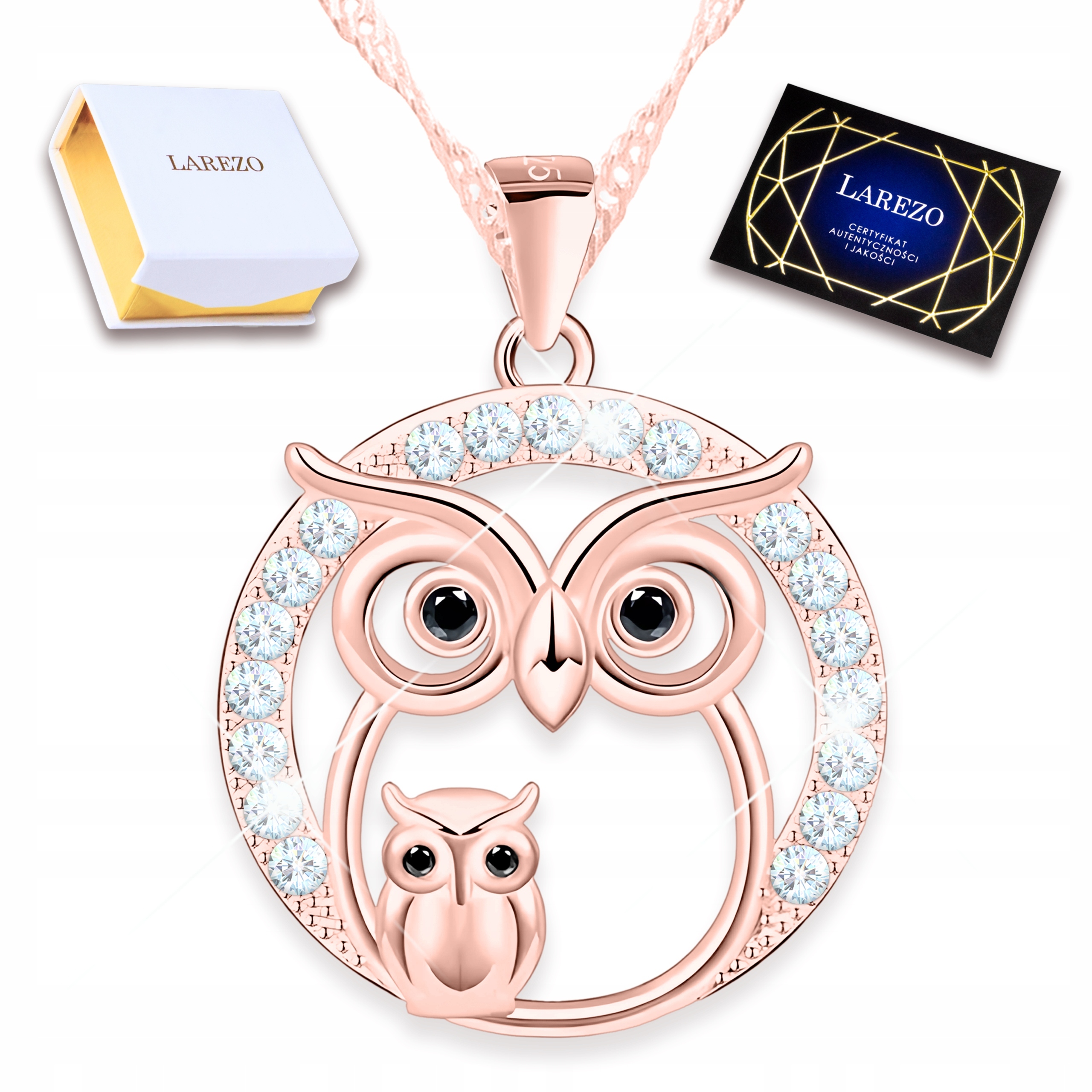 Náhrdelník Pozlacený Rodina Sov Pták Sova s dítětem Rodinná Stříbro 925