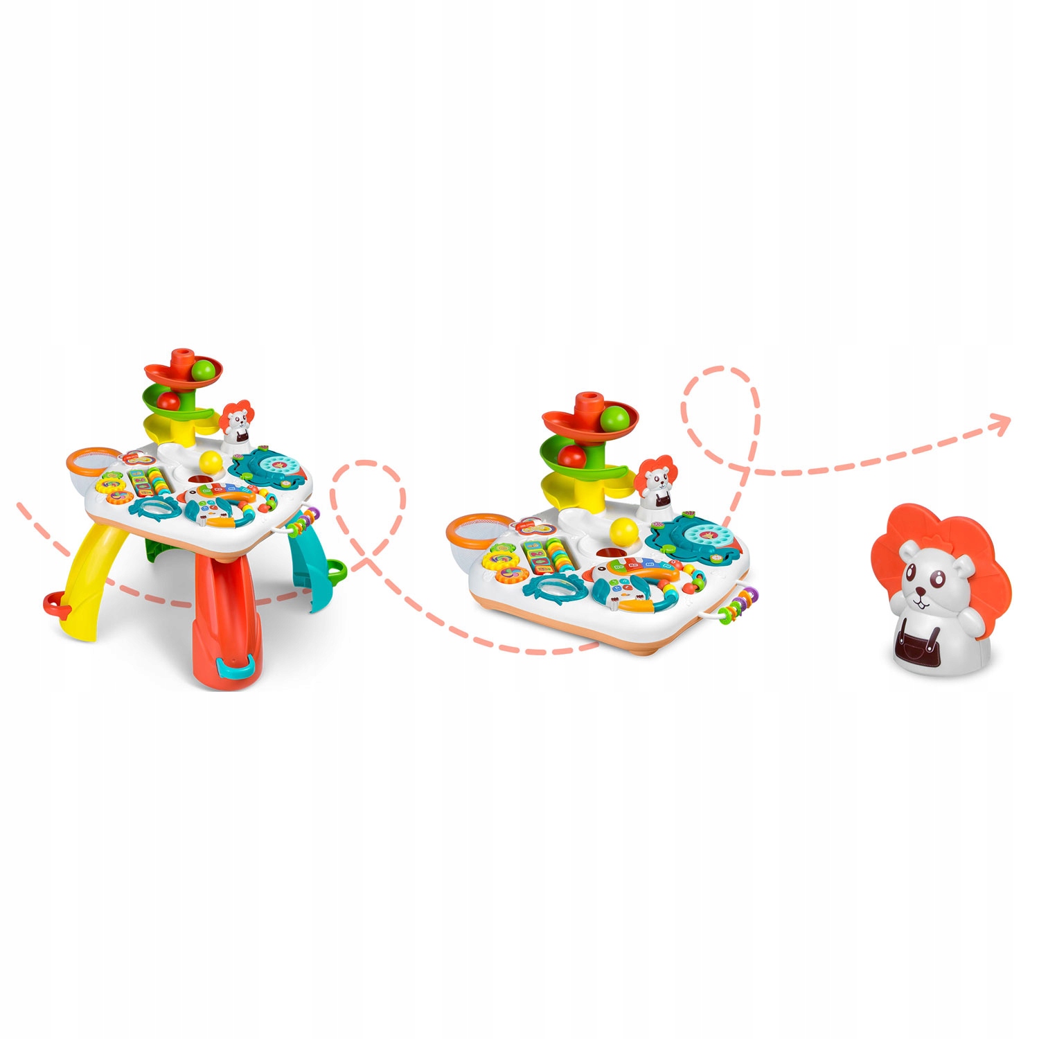 STOLIK EDUKACYJNYTABLICA 2w1 PIŁKI PANEL MUZYCZNY MUZYKA PREZENT NA ROCZEK Wiek dziecka 18 m +