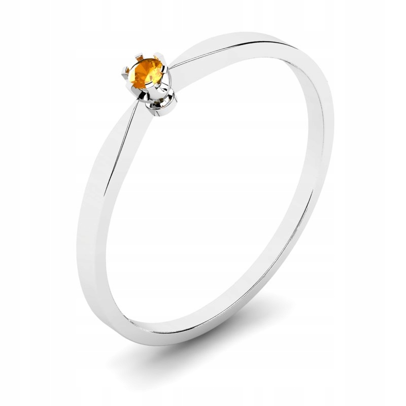 

Pierścionek Białe Złoto Pomarańczowa Cyrkonia 2MM
