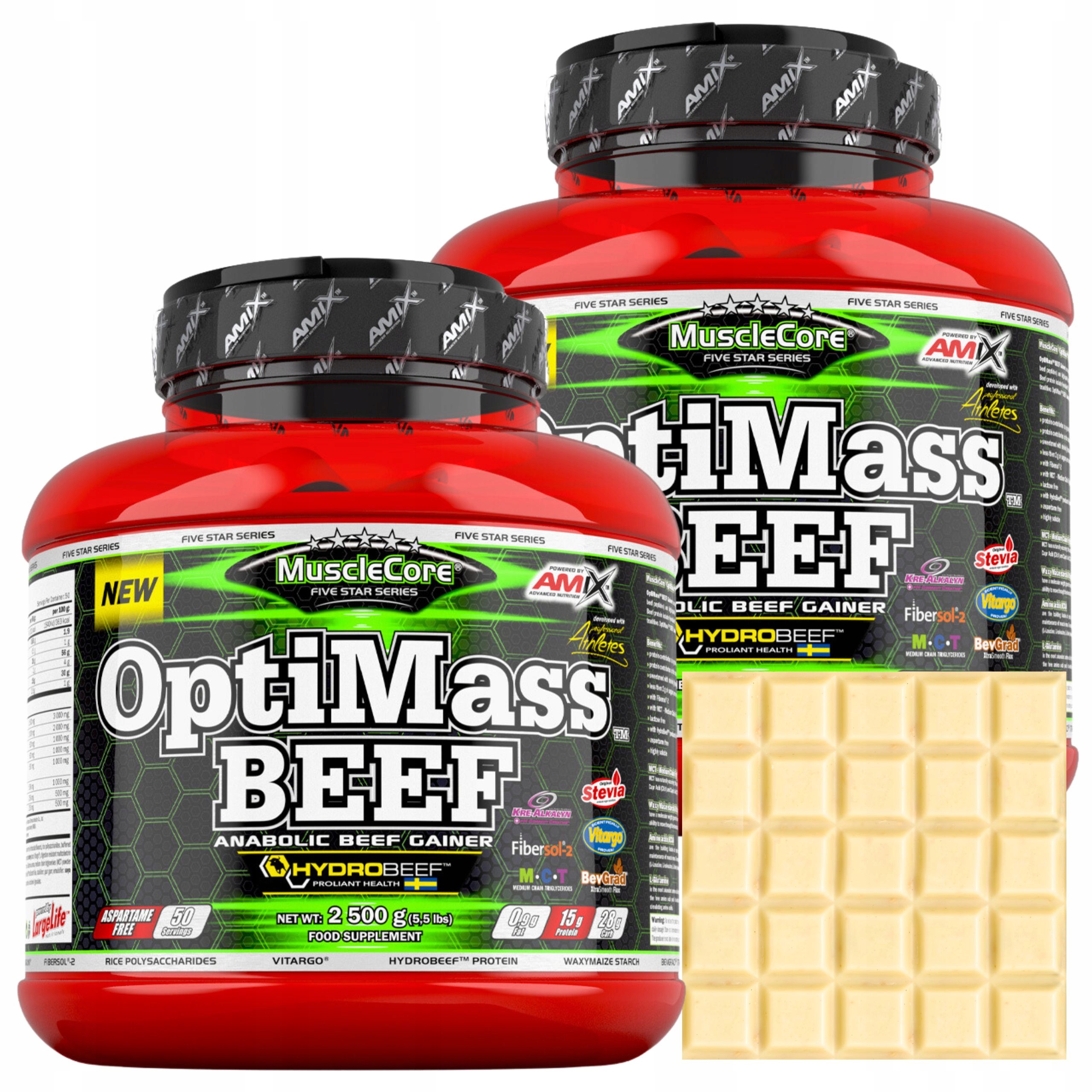 Gainer bez cukru 5 kg OptiMass Beef Bcaa Glutamin Sacharidy Beef Protein