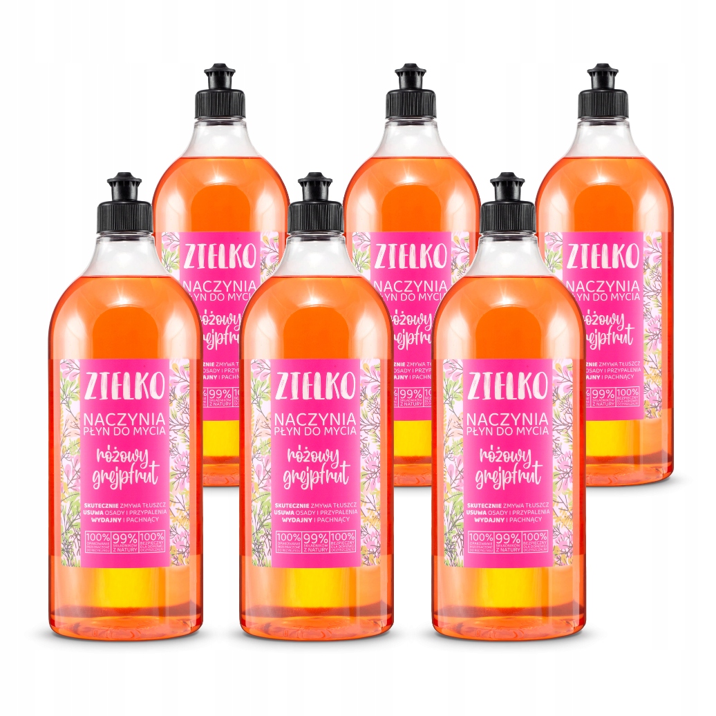 Levně Zielko Sada Tekutý přípravek na mytí nádobí Růžový Grapefruit Tuk Špína 6x1l (5+1)