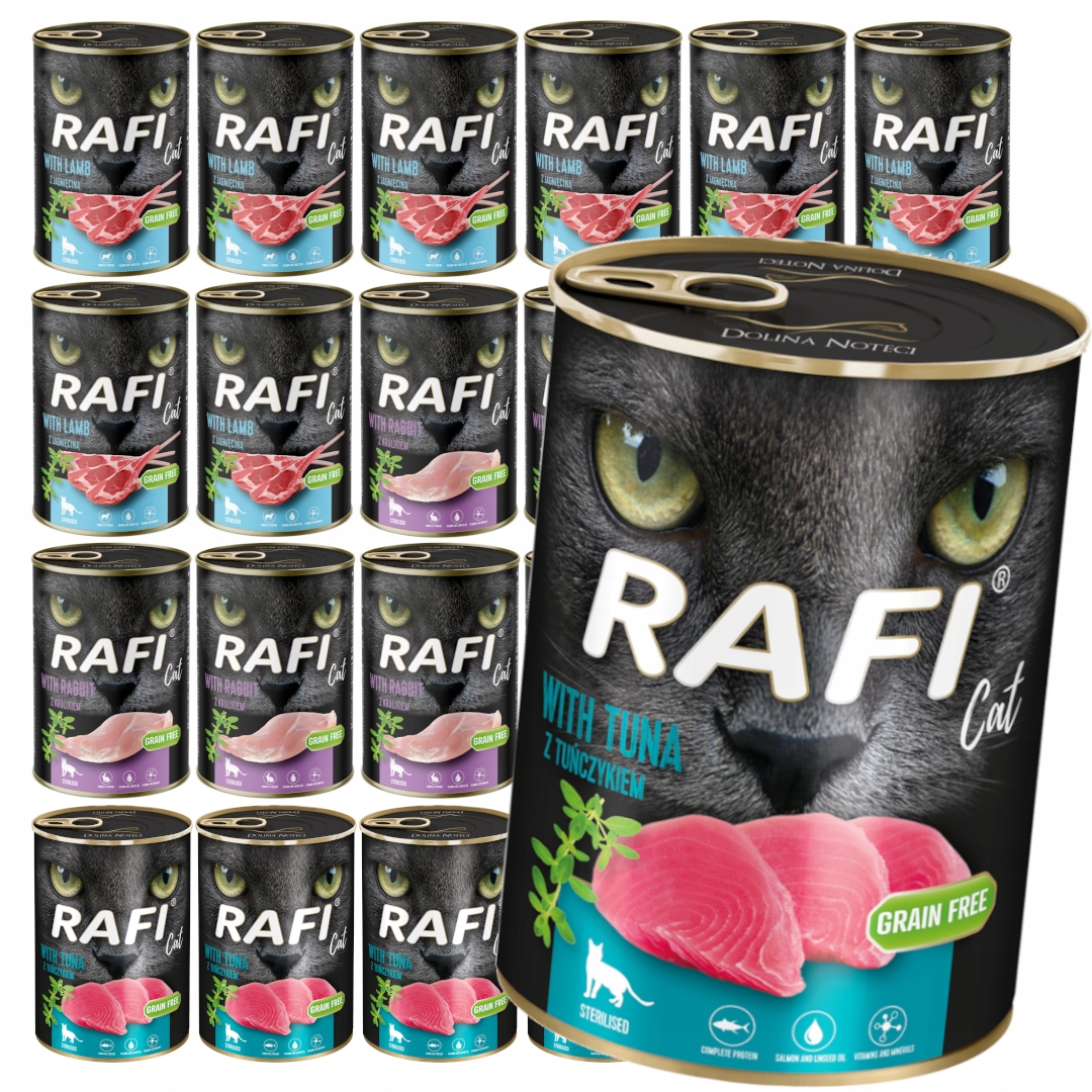 Levně Rafi Cat 24x400g Krmivo pro sterilizované kočky Jehněčí králík tuňák