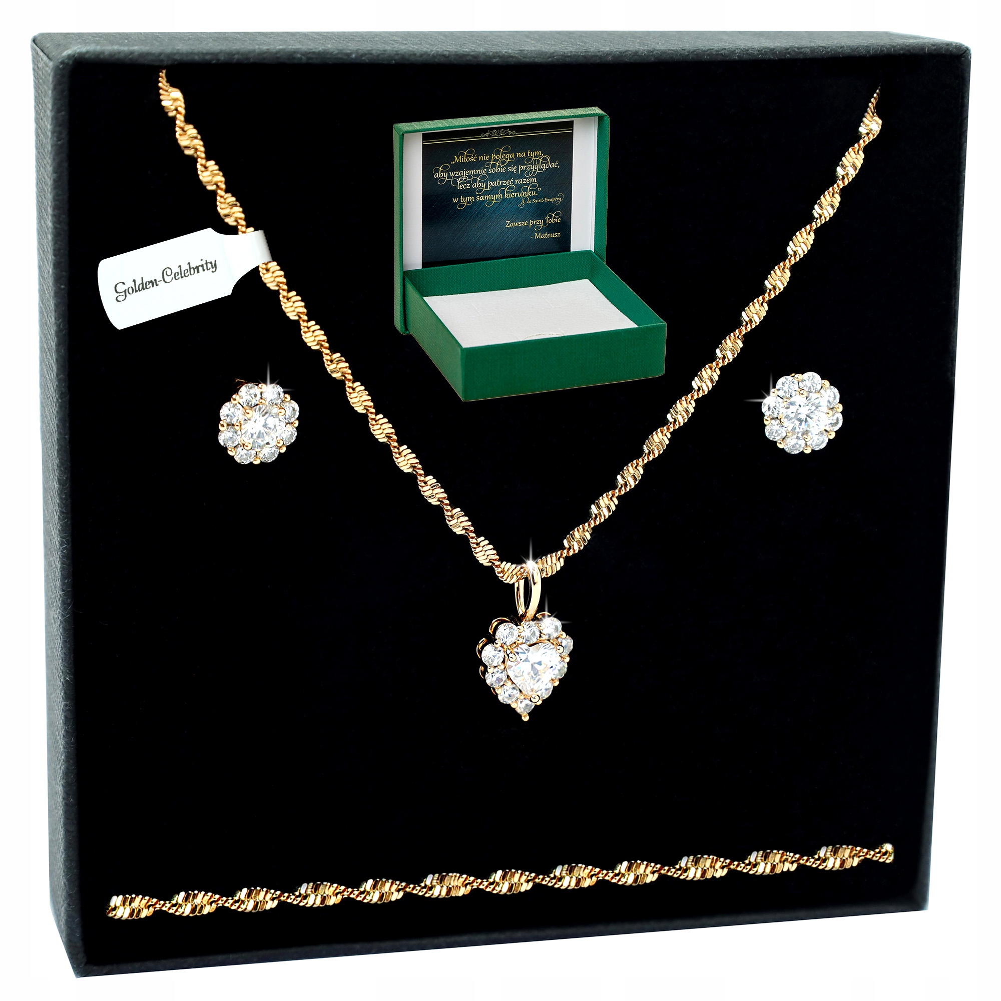 Zlatý Komplet Šperků Z Chirurgické Oceli 18K Srdce Náušnice 60 CM
