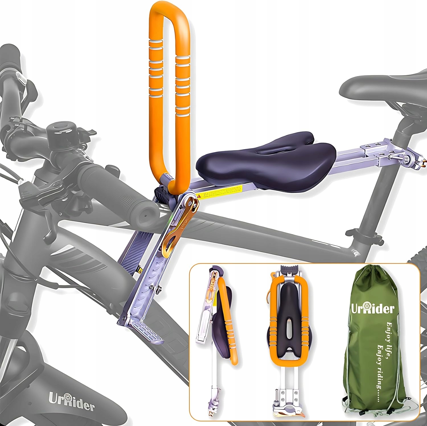Fotelik rowerowy przedni dla dzieci UrRider Szybki Montaż do 30kg siedzisko