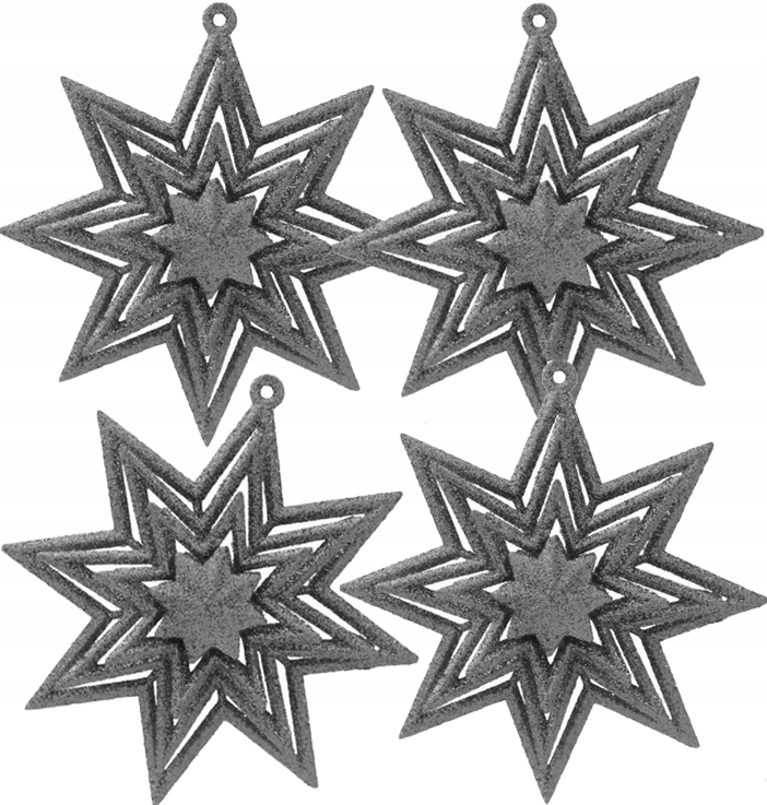 

Gwiazdki 4szt G8578 Srebrne 11cm Brokat Choinkowe