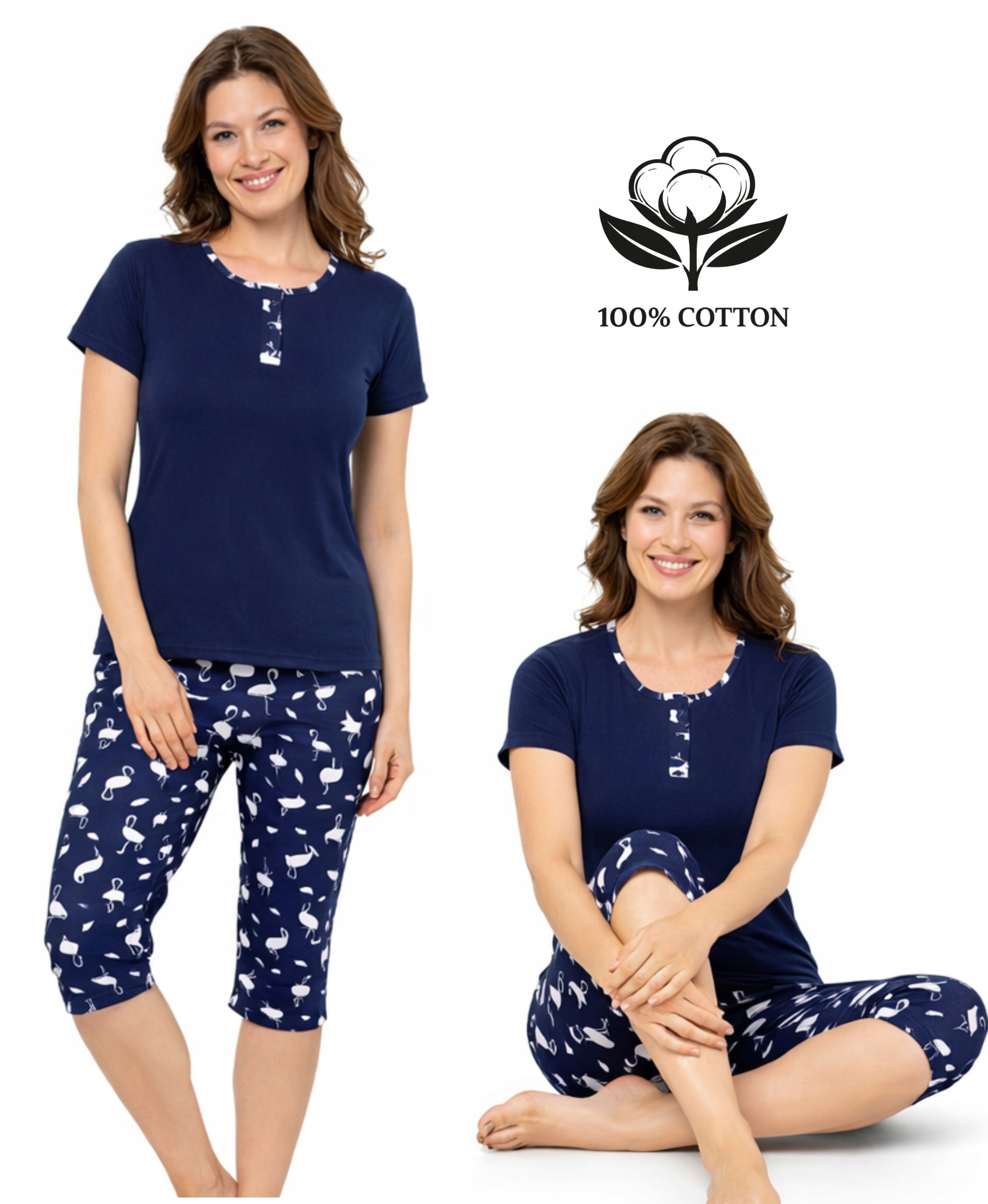 PIŻAMA DAMSKA 3/4 SPODNIE KRÓTKI RĘKAW 2XL