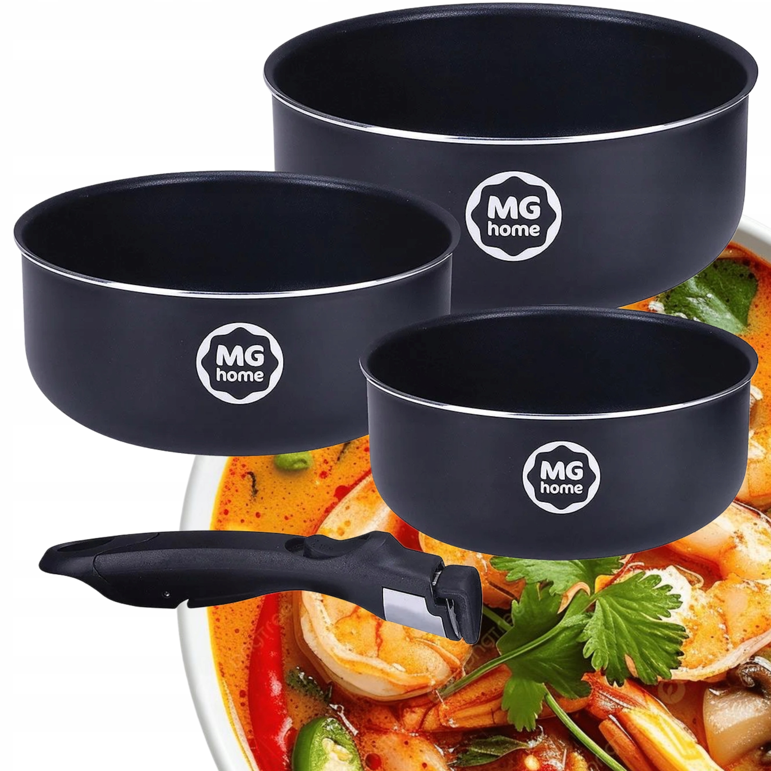 Sada Hrnců Mg Home Clever Kitchen 3 Ks S Odnímatelnou Rukojetí A Indukcí Plynu