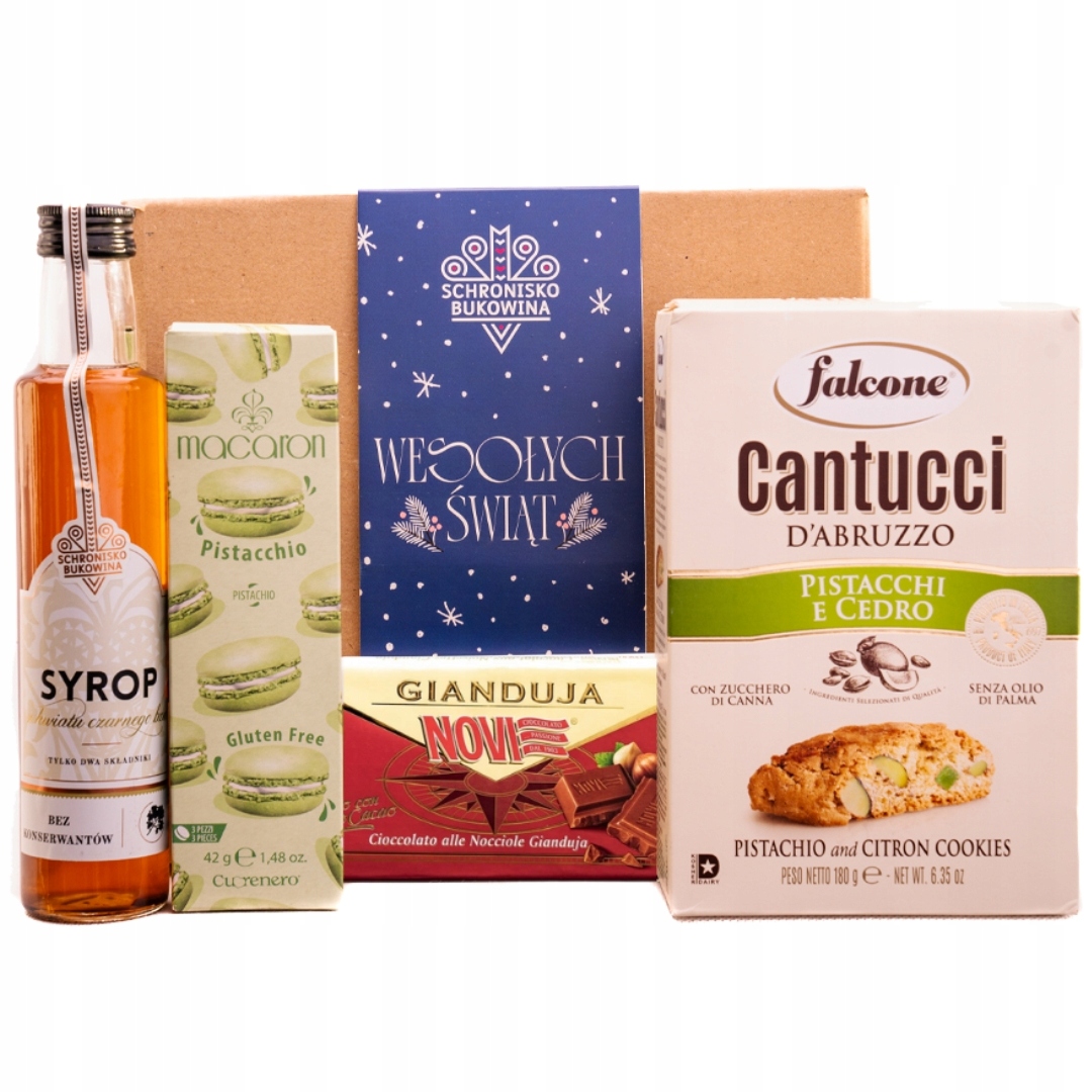 Levně Vánoční box koš Schronisko Bukowina makronky čokoláda sirup cantucci
