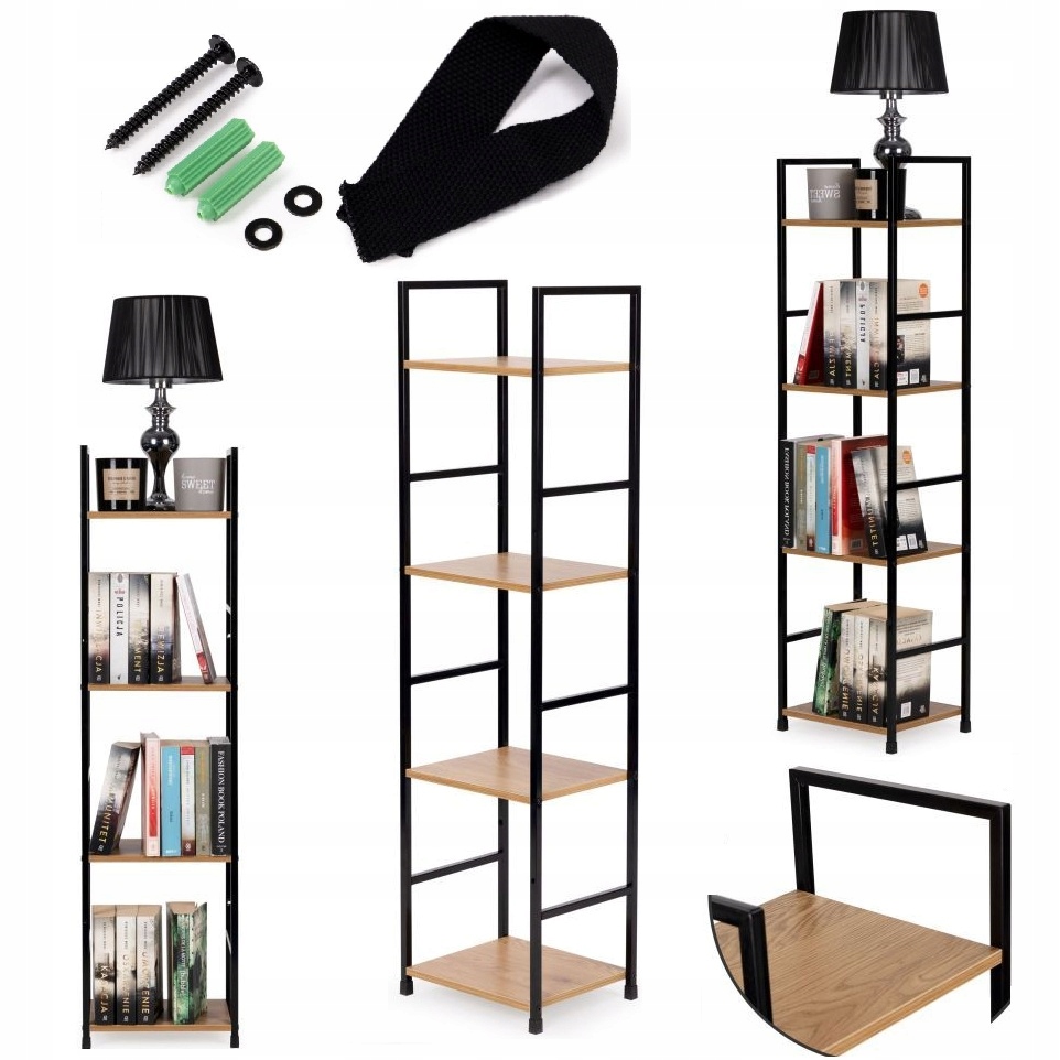 Regał Drewniany Na Książki Zabawki Łazienkowy Metalowy Stelaż 4 Półki 113cm