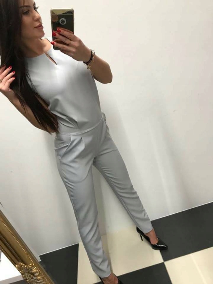 SZARY ELEGANCKI DOPASOWANY kombinezon z łezką M Marka inna