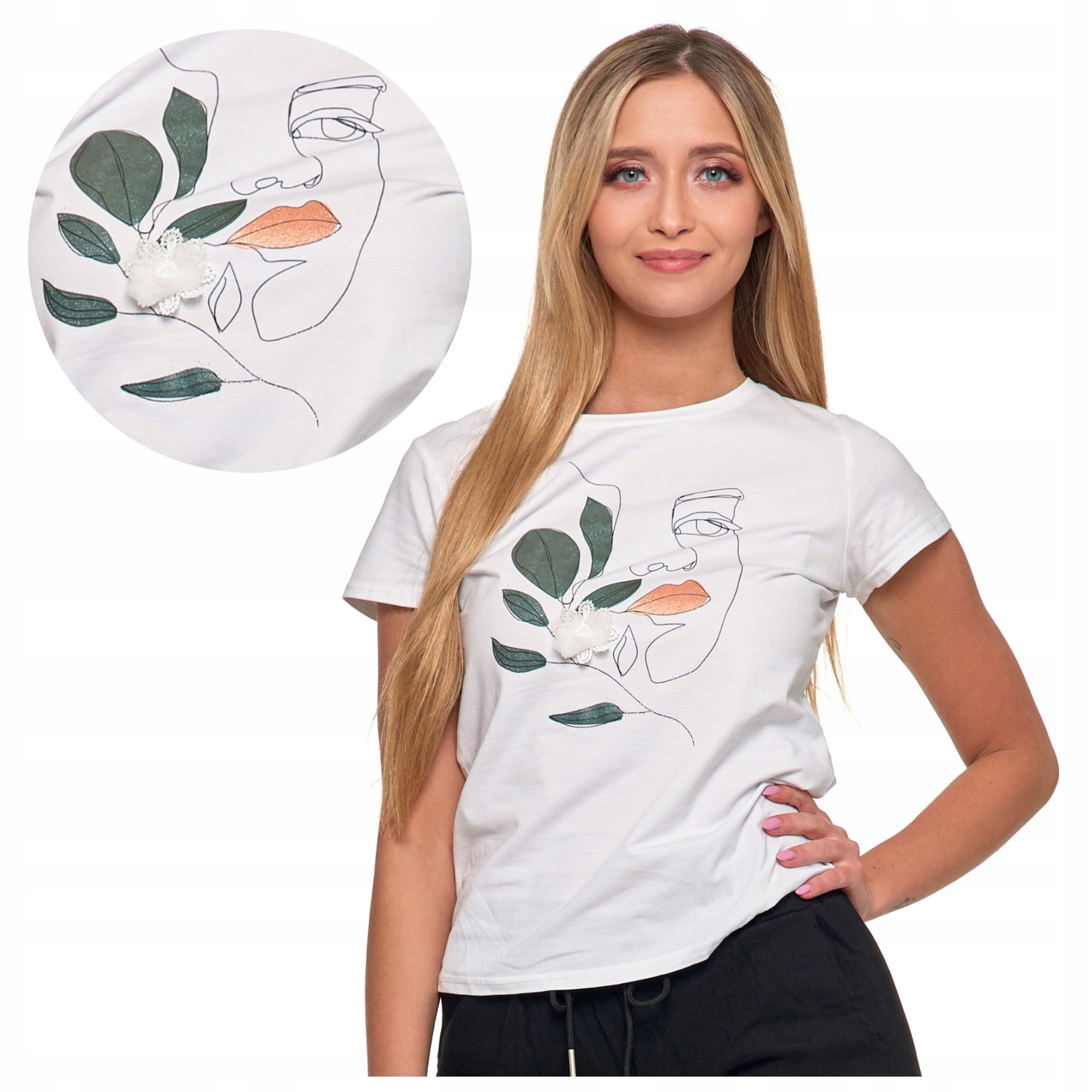 T-SHIRT DAMSKI KOSZULKA KOBIECA Z TWARZĄ KWIAT KOBIECA MORAJ BIAŁA R.XXL