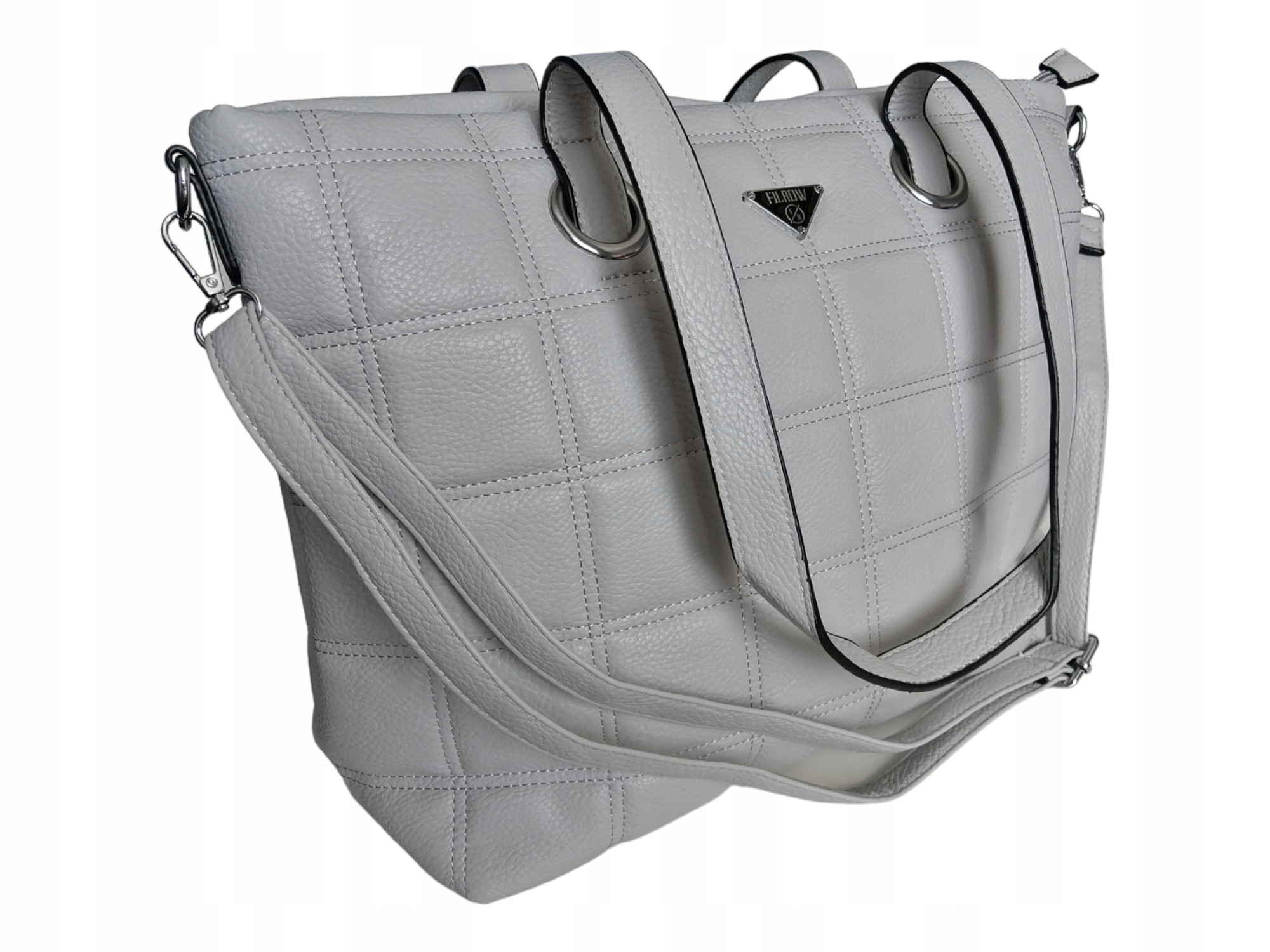 PIKOWANA TORBA DAMSKA SHOPPERKA - SZARA PRAKTYCZNA TOREBKA DAMSKA NA RAMIĘ