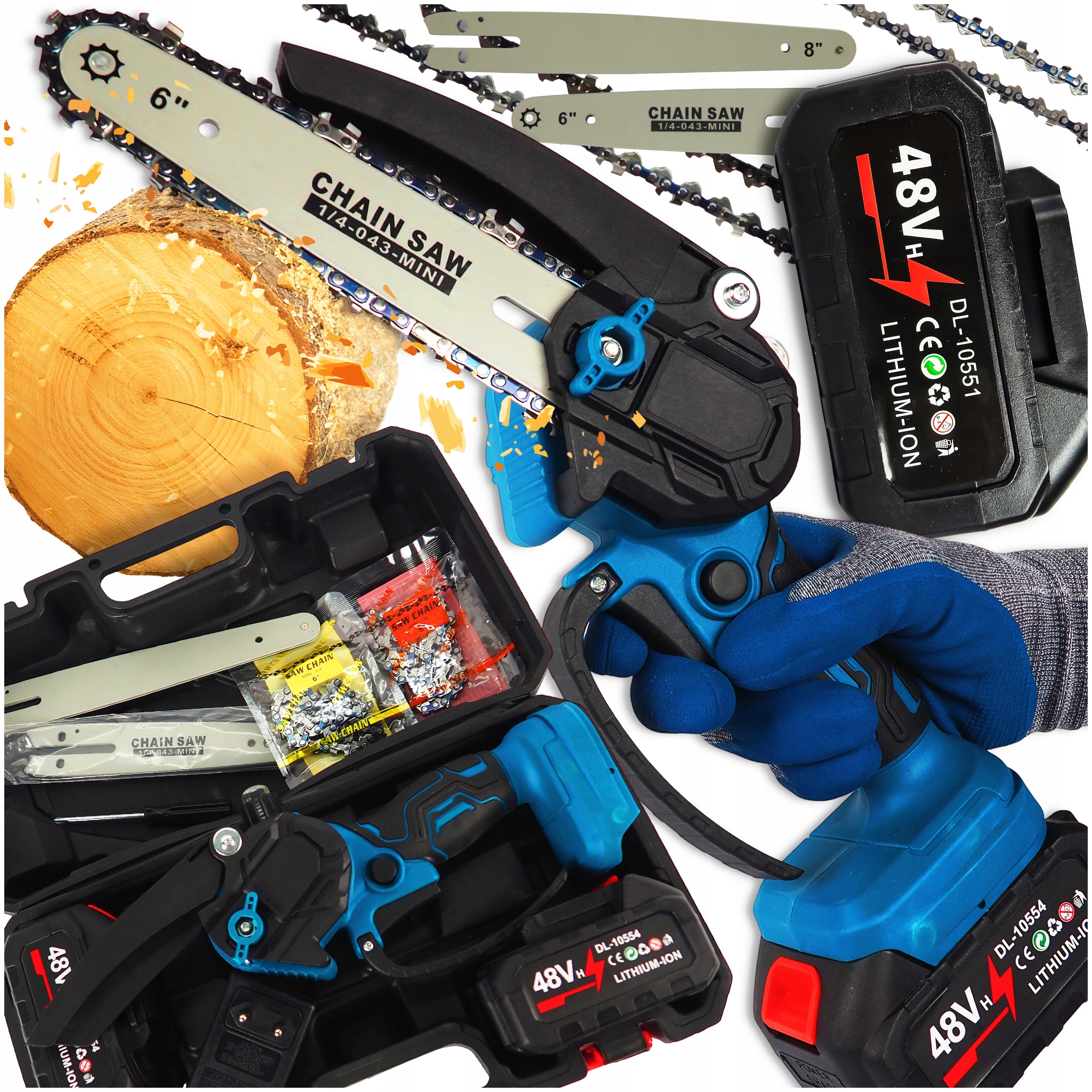 Piła Łańcuchowa Elektryczna Akumulatorowa 6" 8" Do Gałęzi 2x Aku 13000mAh