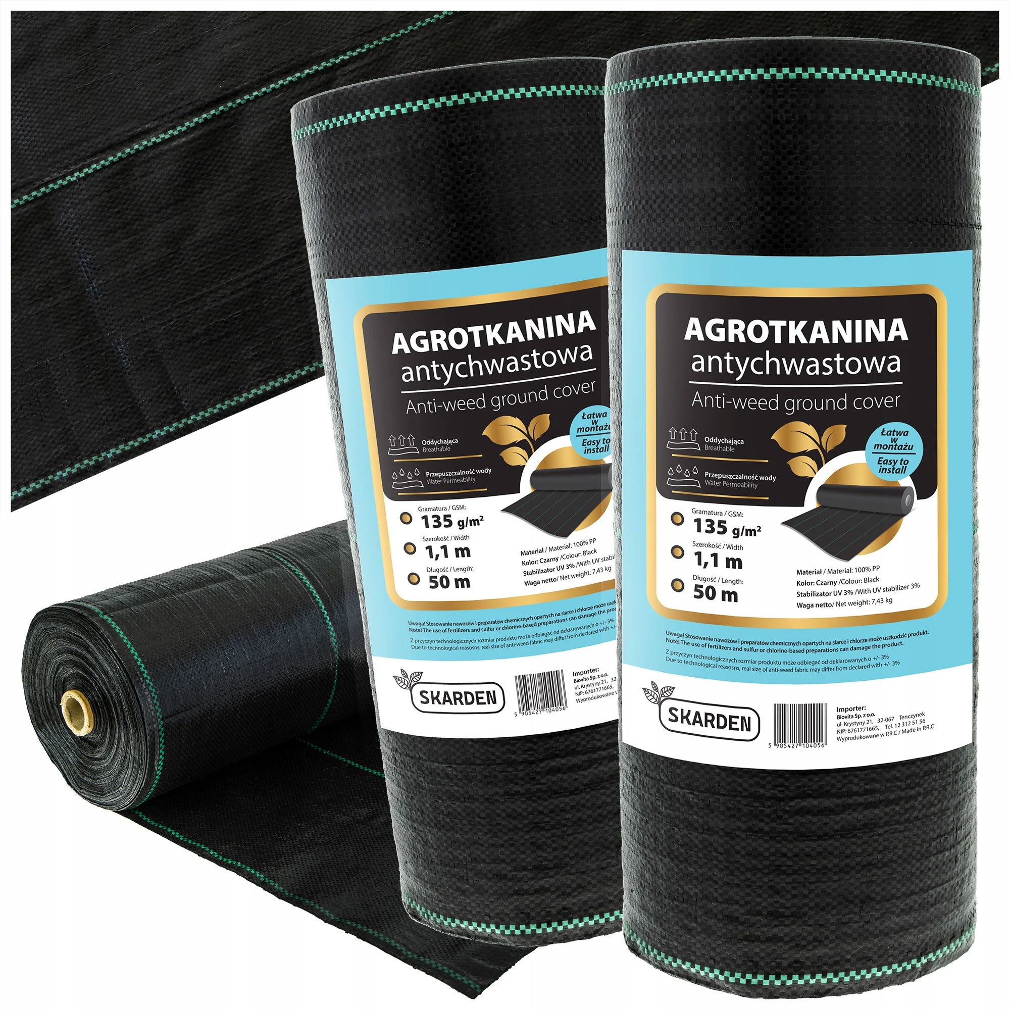 Skarden Premium Mocna Agrotkanina agrowłóknina 1,1x100m 135g/m2 UV3% czarna