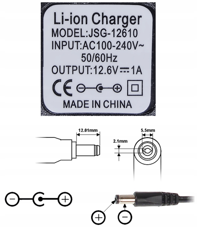 ŁADOWARKA SIECIOWA ZASILACZ 12.6V 1A (5.5x2.1) Marka Inna