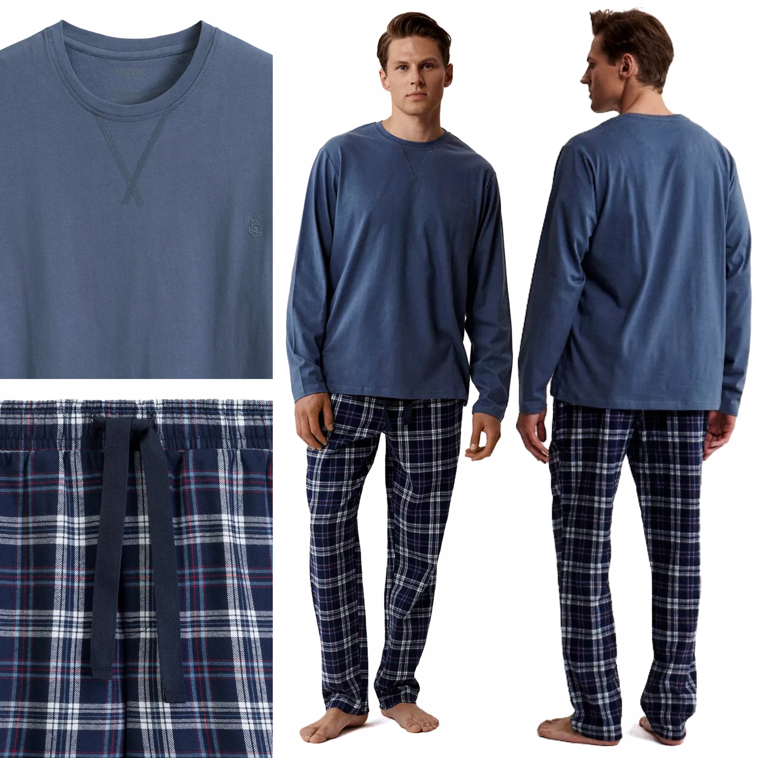 Pánské pyžamo Atlantic NMP-393 Volné Dlouhé Tepláková Souprava z bavlny XXL