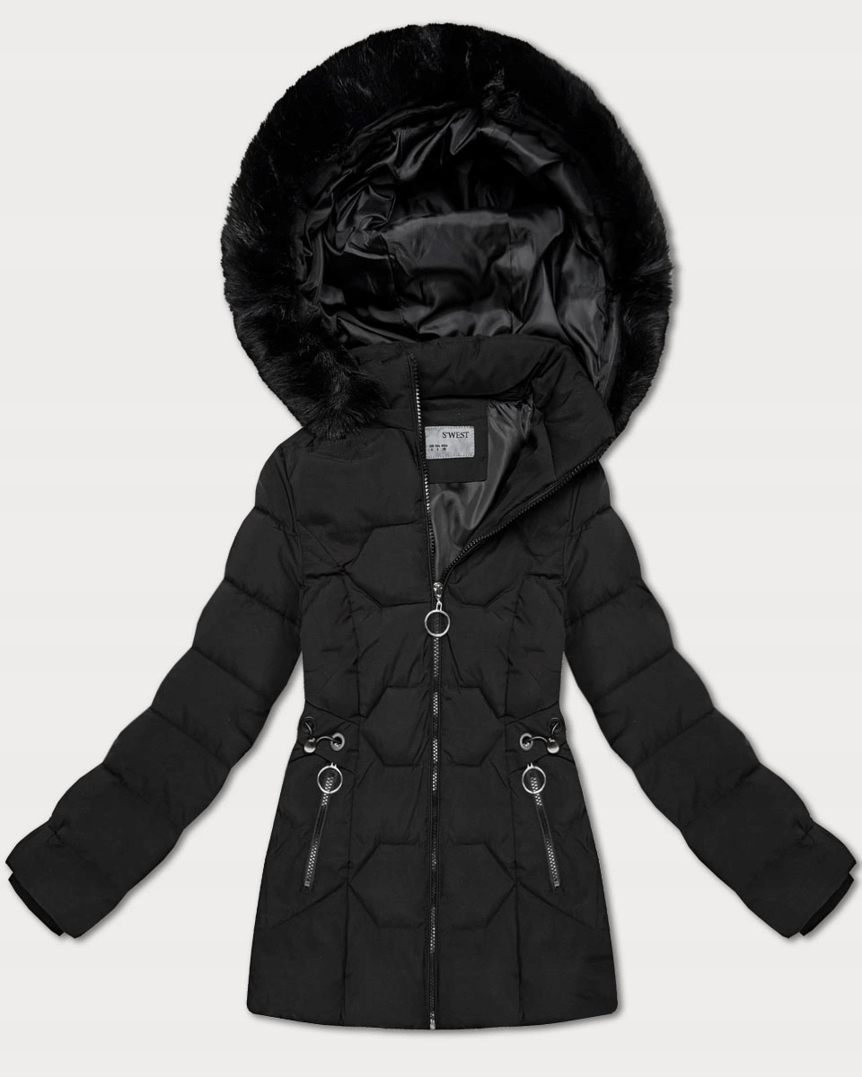 Zimní Bunda Kapuce B8196 Černá M (38)