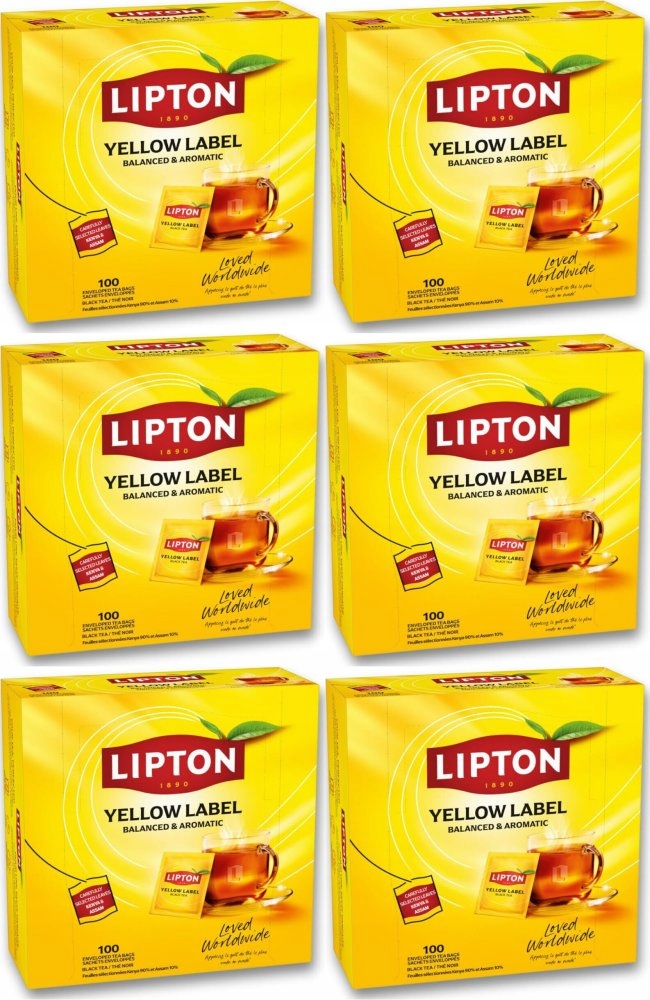 Herbata czarna w kopertach Lipton Yellow Label 100 sztuk x6