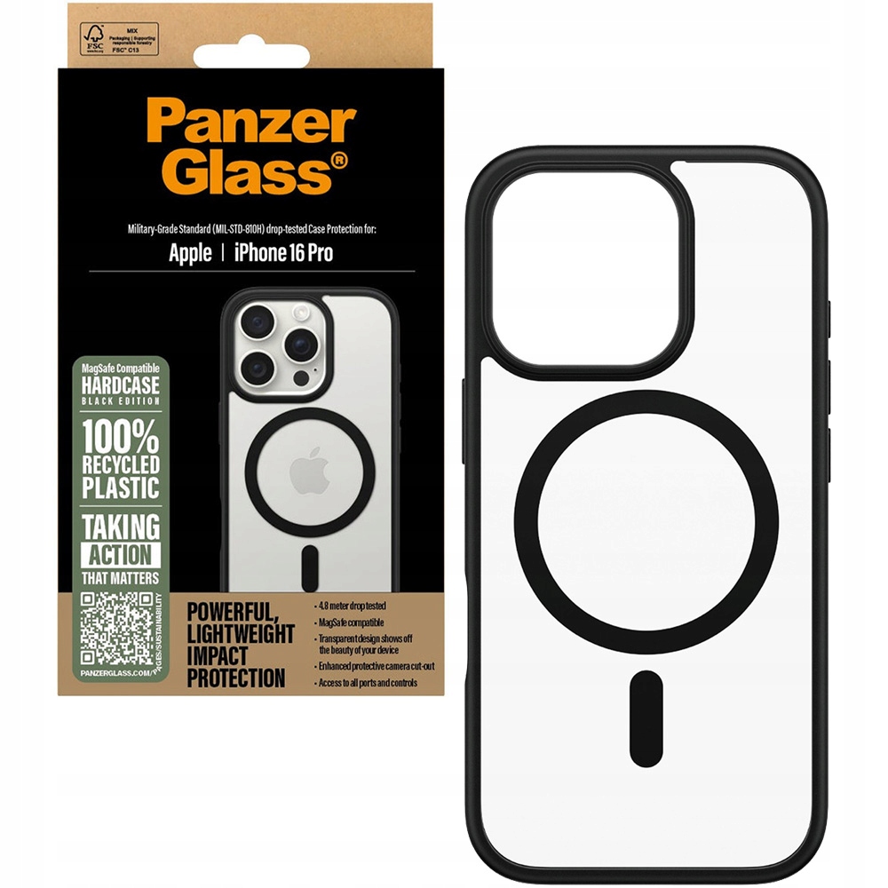 Módní pouzdro pro iPhone 16 Pro, MagSafe, Panzerglass, pouzdro průhledný