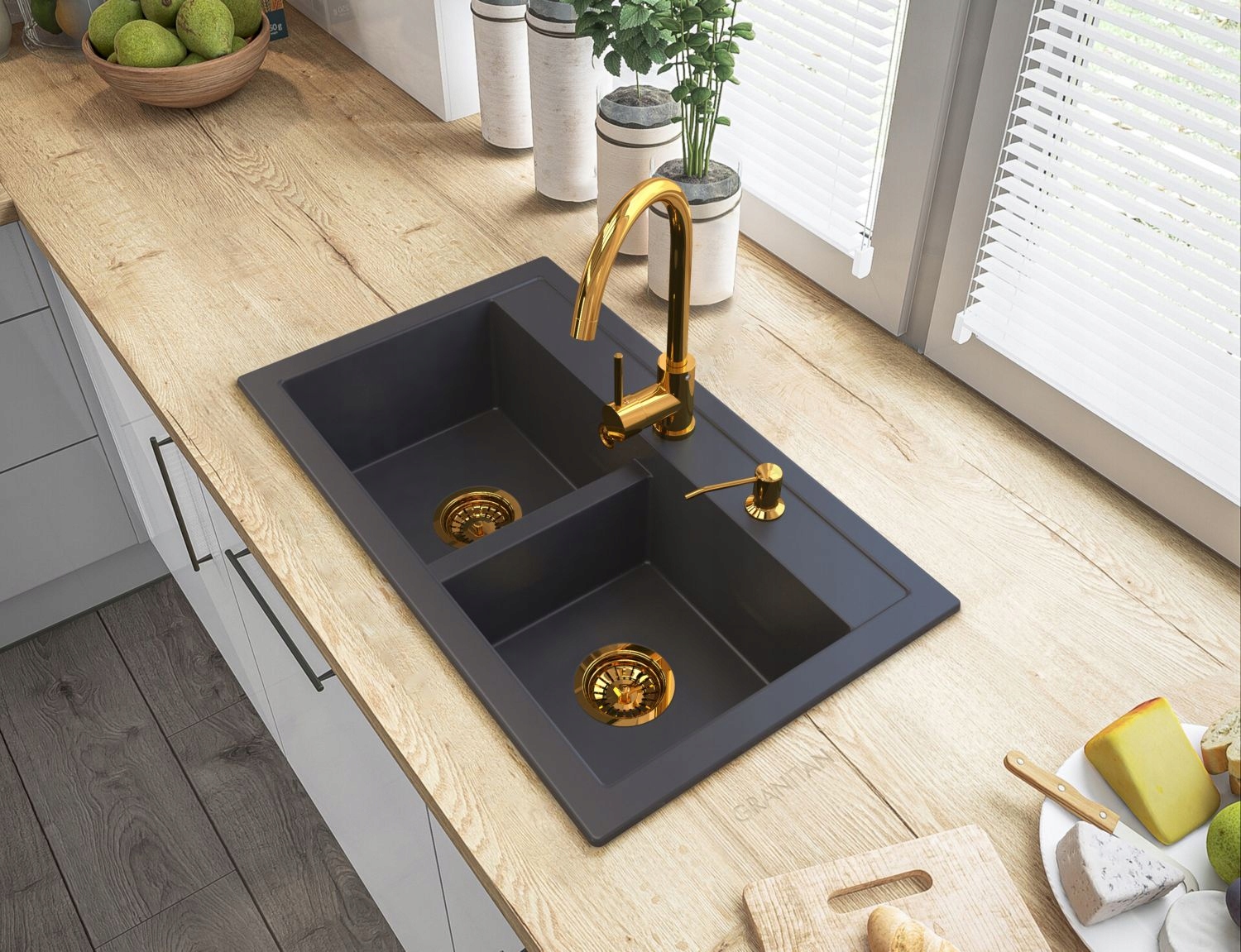 DOZOWNIK DO PŁYNU do naczyń DO KUCHNI ZLEWOZMYWAKA Złoty 360 ml GRANITAN Wysokość pojemnika 16.6 cm