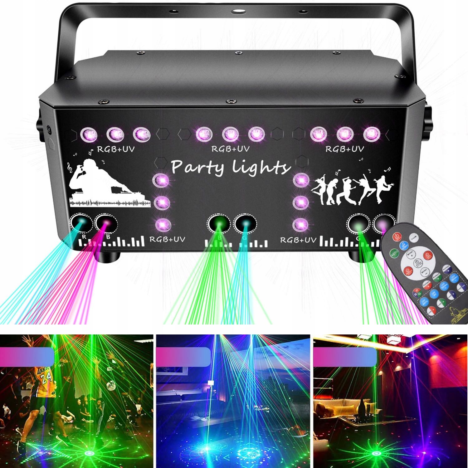 REFLEKTOR SCENICZNY PROJEKTOR LED DYSKOTEKOWY DISCO LASER RGB z PILOT