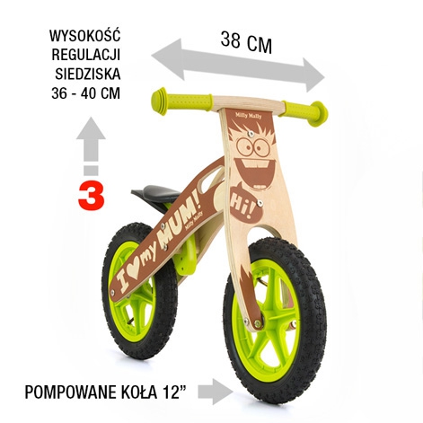 MILLY MALLY DREWNIANY ROWEREK BIEGOWY KING 12 BOB Kolor Szary
