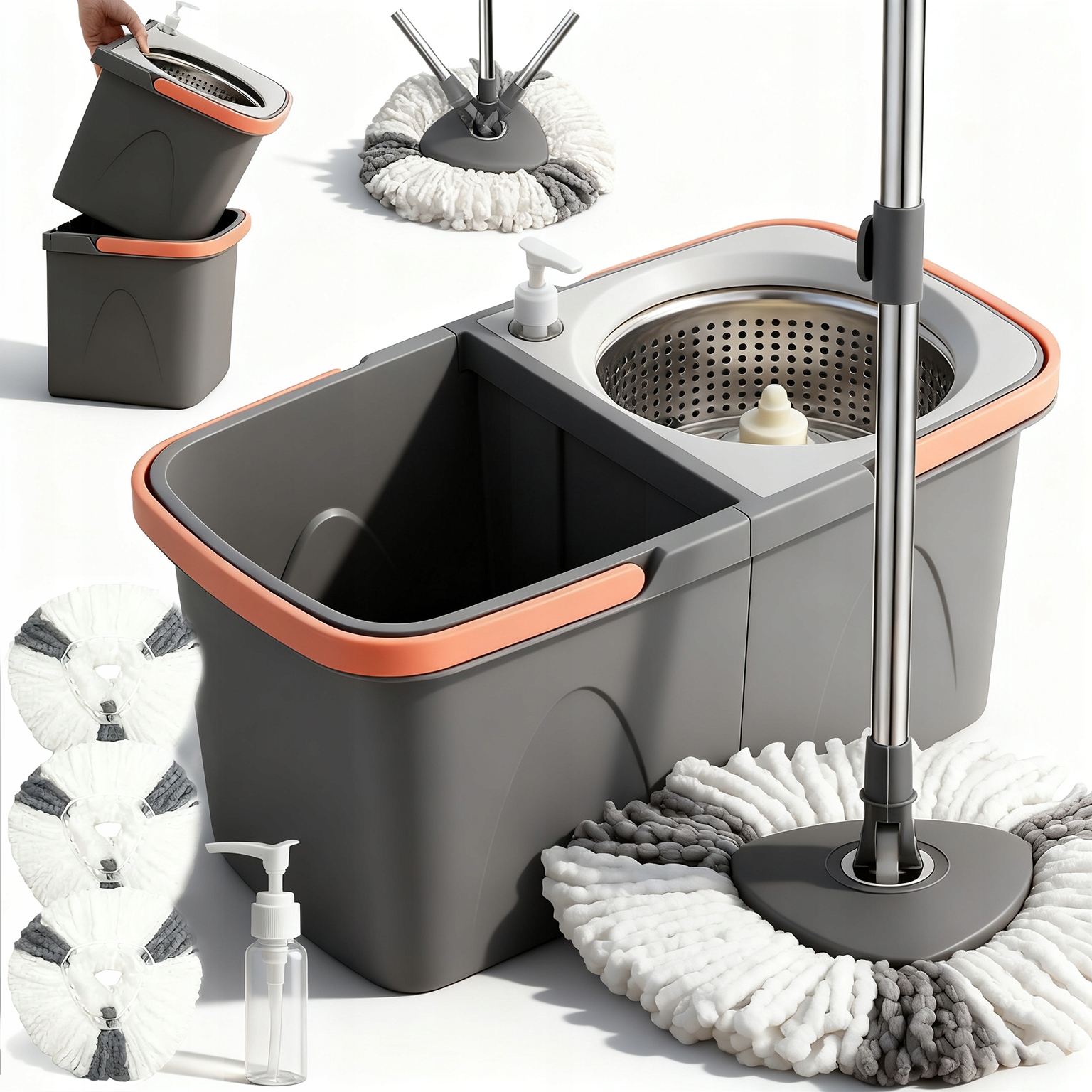 Dvoukomorový Rotační Mop S Kbelíkem S Vysokou Účinností Pro Různé Podlahy